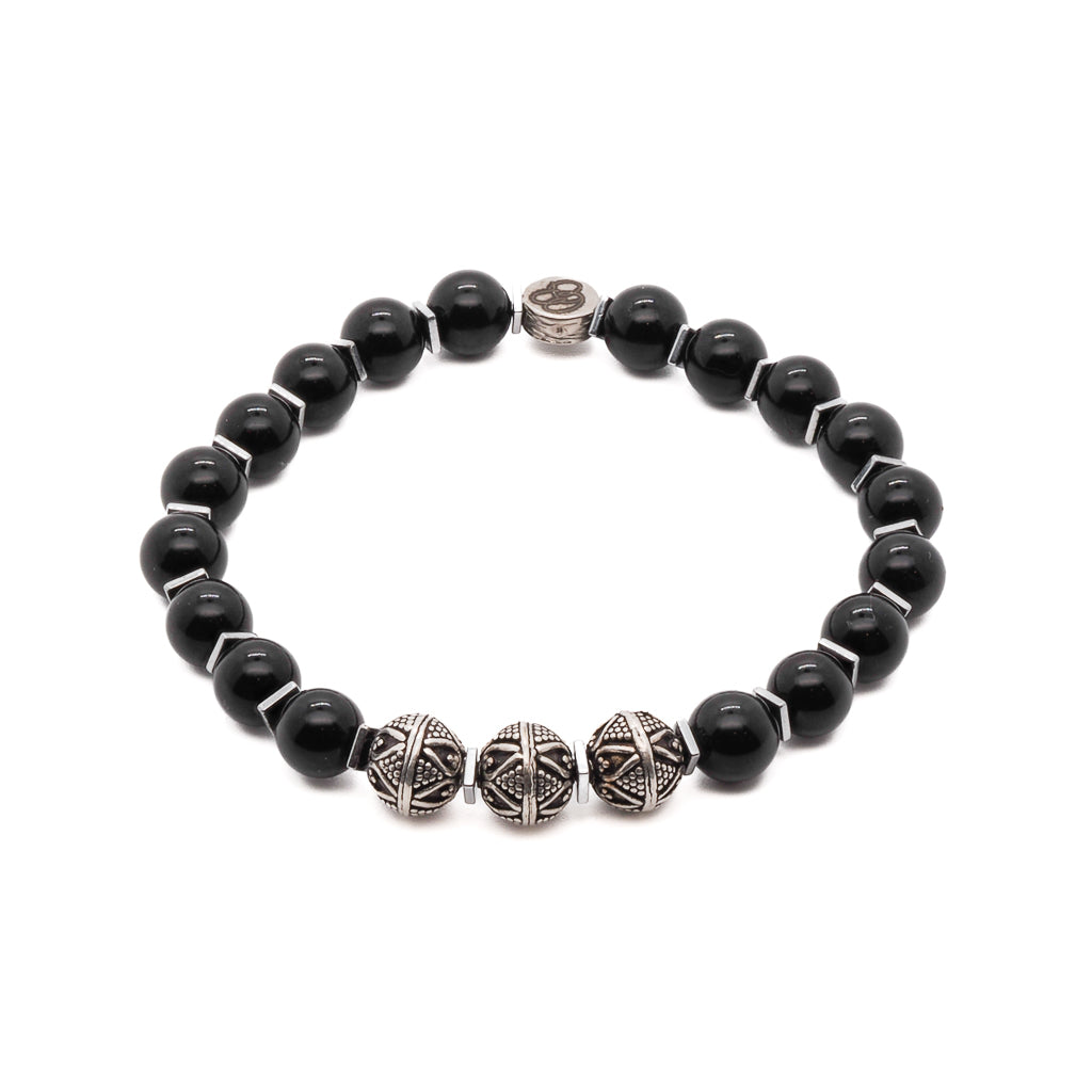 Women’s Black / Silver Silver Beads & Black Onyx Stone Beaded Bracelet - Ebru Jewelry