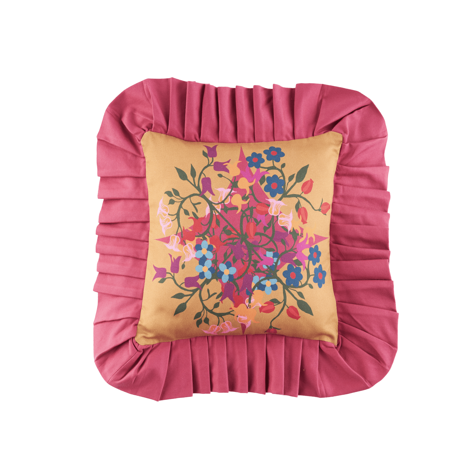 Yellow / Orange / Red Ruffled Pillow Cover In Blumen Orange Sophie Williamson Design