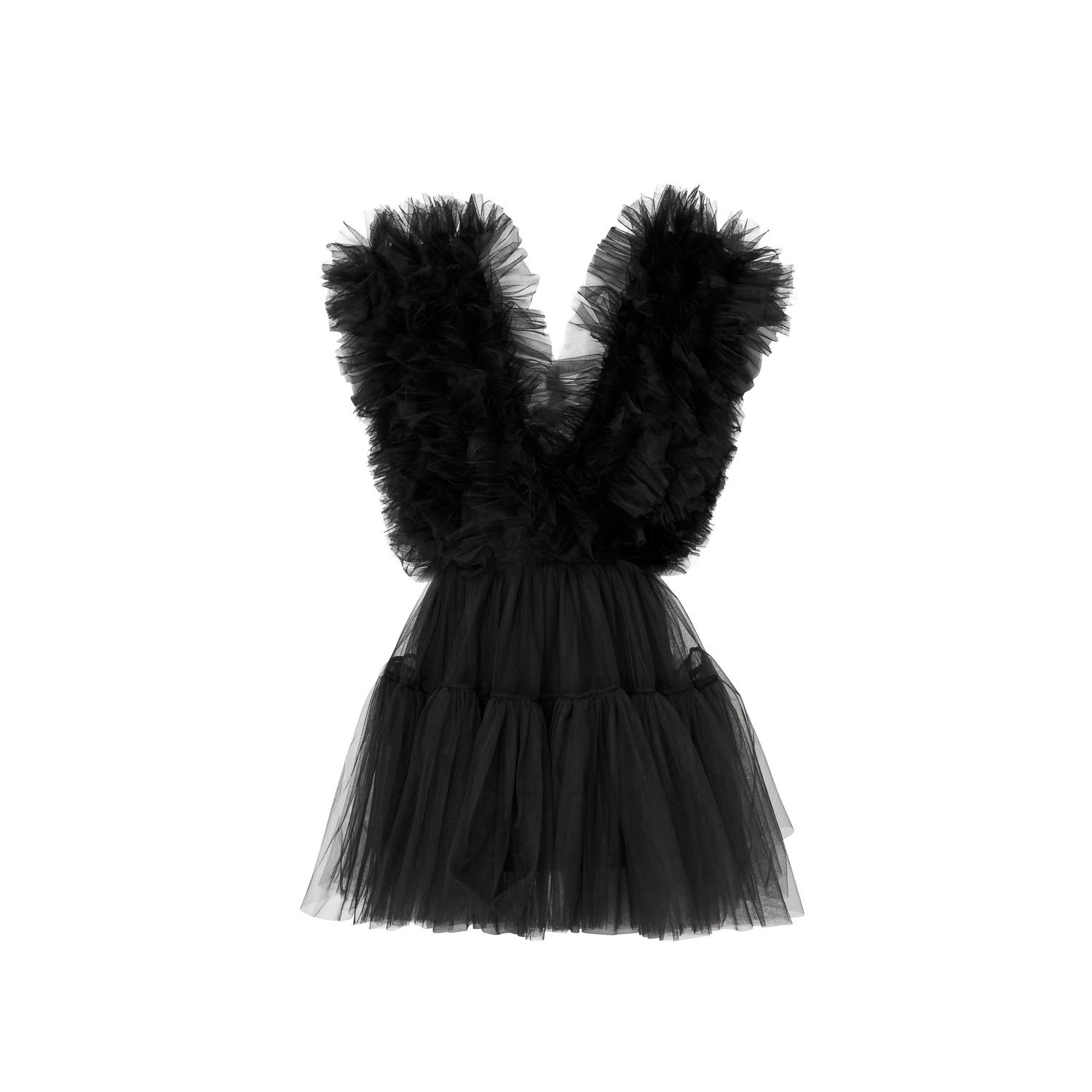 Women’s Black Ruffled Tulle Minidress Extra Small Lia Aram