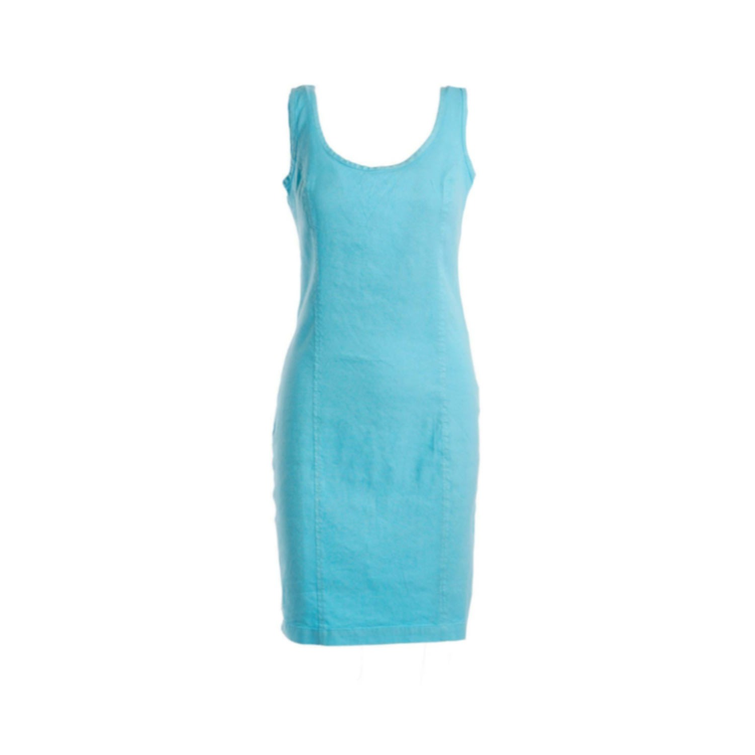 Women’s Sleeveless Slim Fit Jersey Linen Blend Dress - Zante Blue Medium Haris Cotton