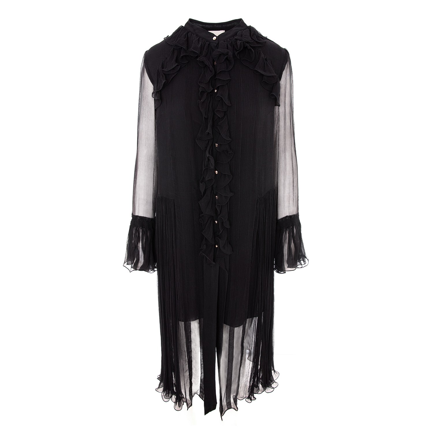 Women’s Black Elegant Silk Ruffle Dress With Buttons Extra Small Monarh