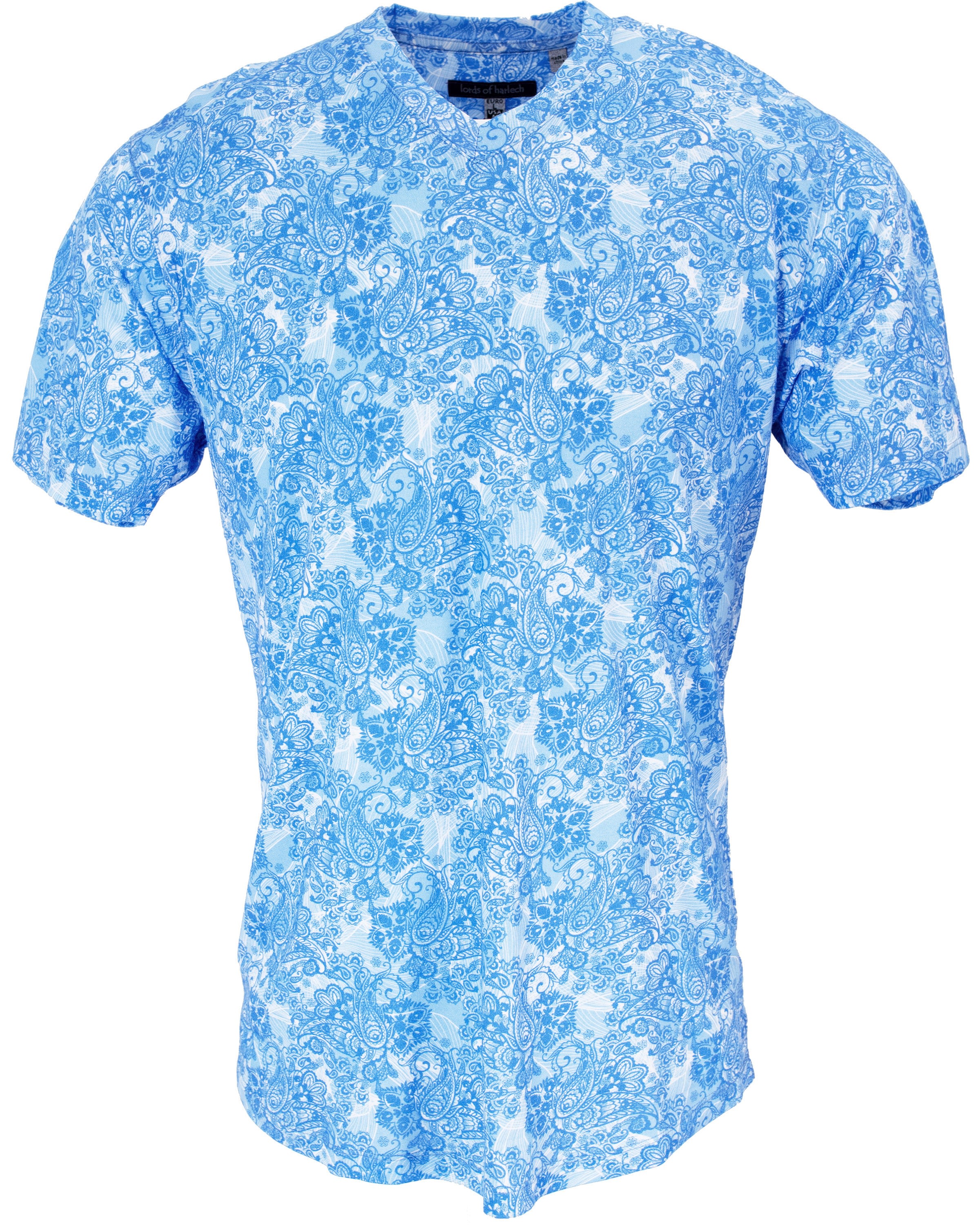 Men’s Maze Paisley Wave Shirt - Blue XXL Lords of Harlech