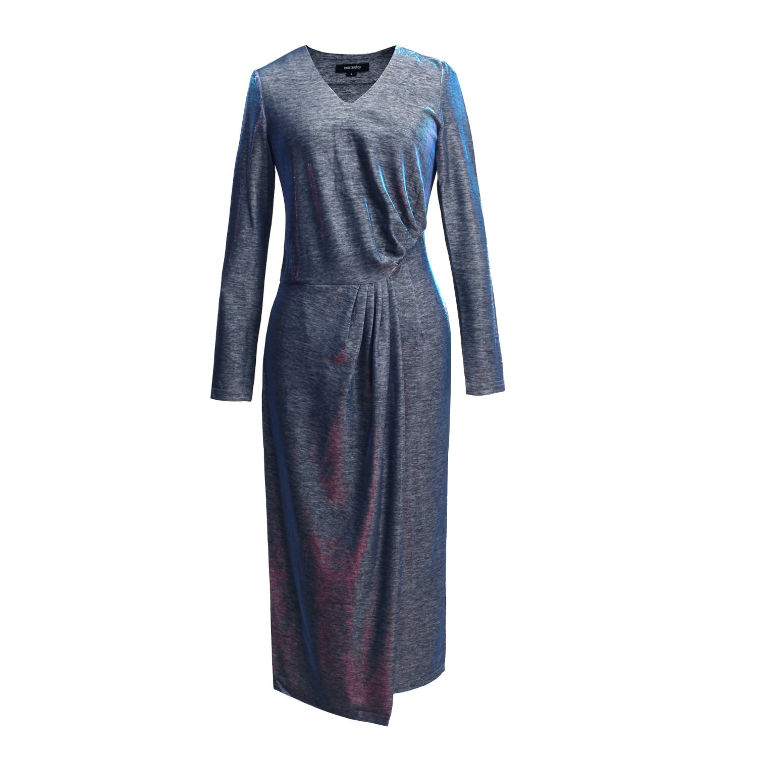 Women’s Asymmetric Rushed Effect Shiny Cocktail Dress Blue Medium Smart and Joy