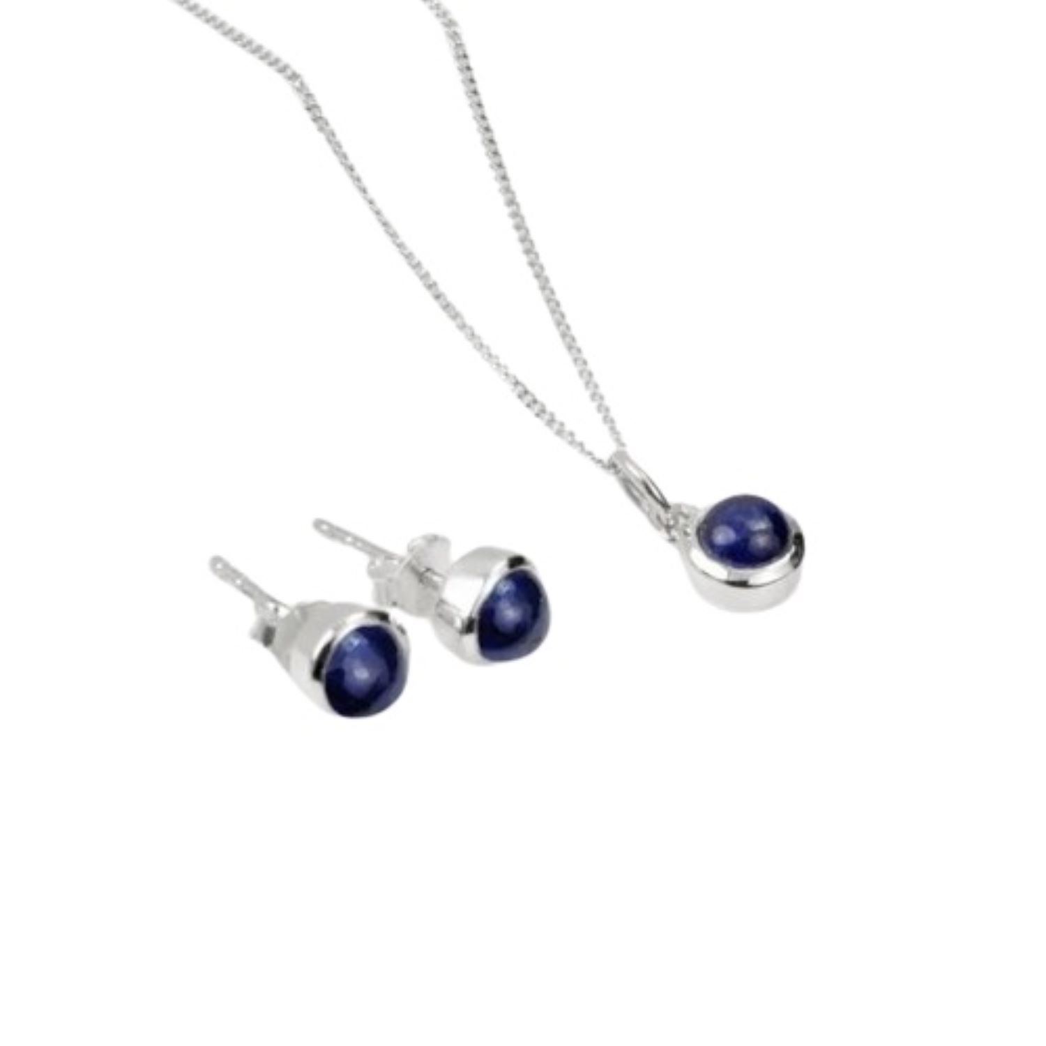 Women’s Silver / Blue September Birthstone Jewellery Set In Sterling Silver - Blue Sapphire Studs And Charm Necklace The Jewellery Store London