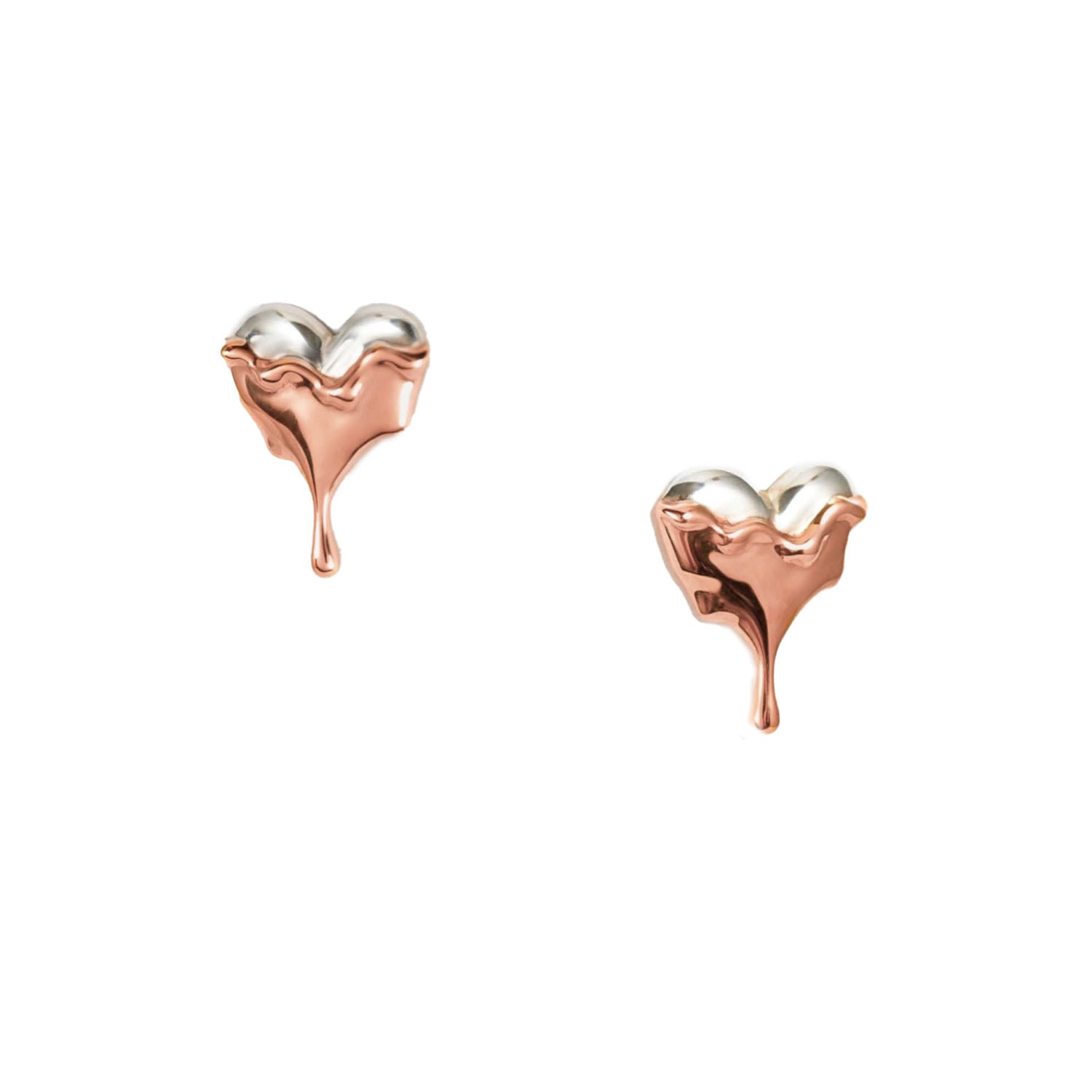 Women’s Rose Gold / Silver Dripping Heart Rose Gold Vermeil Stud Earrings Marie June Jewelry