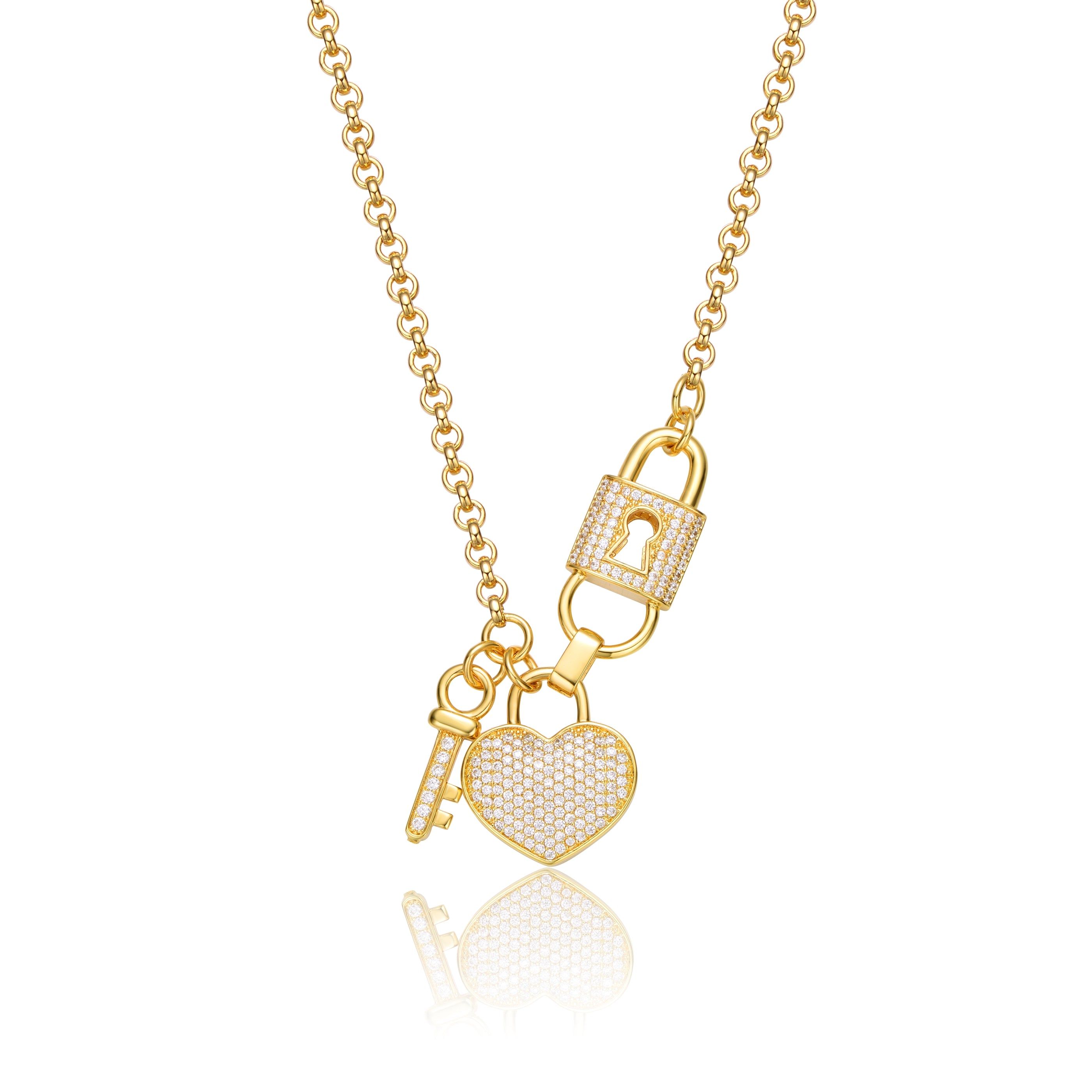 Women’s Gold / White Juliette Golden Heart Charms Necklace Genevive Jewelry