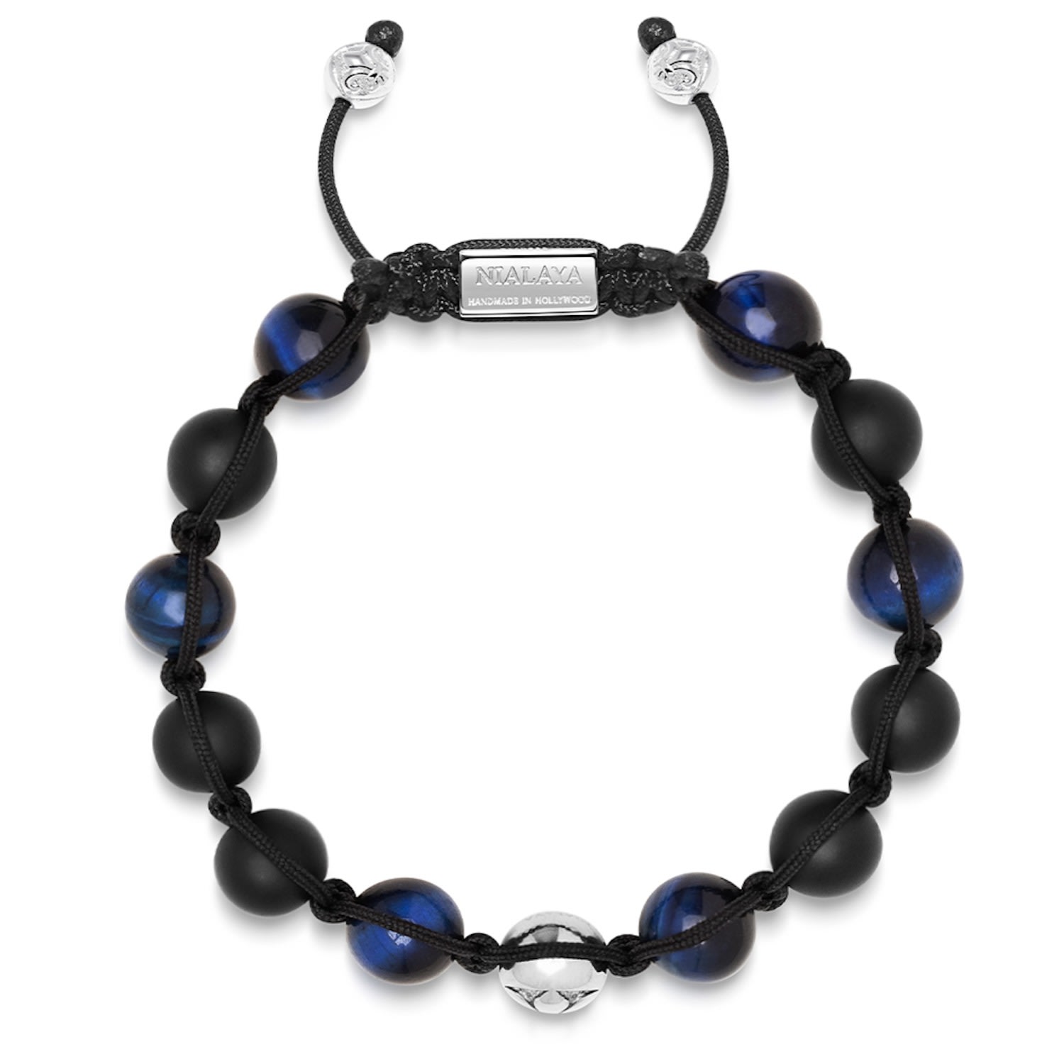 Blue / Silver / Black Men’s Beaded Bracelet With Blue Tiger Eye And Black Onyx Nialaya