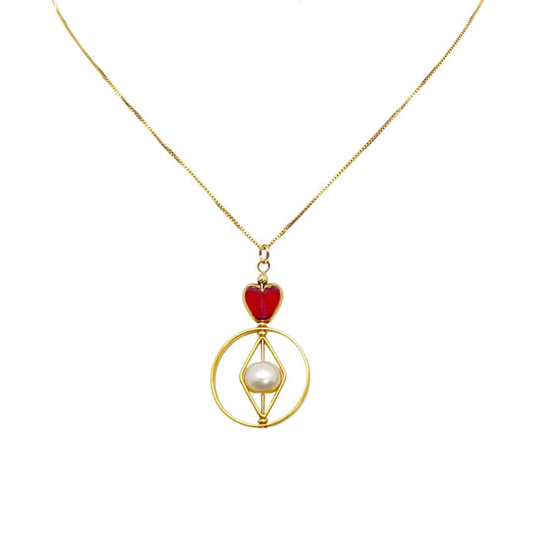 Women’s Geometric Red Heart X Pearl Chain Necklace Aracheli Studio