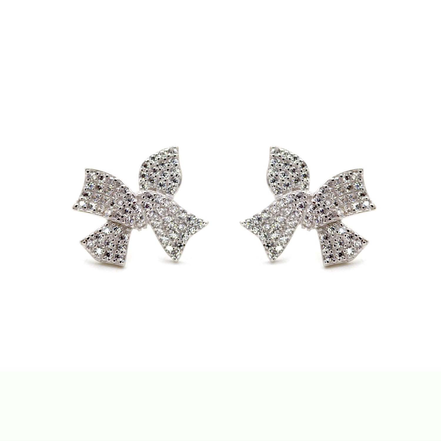 Women’s Silver Bold Cute Ribbon Stud Earrings Vicstonenyc Fine Jewelry