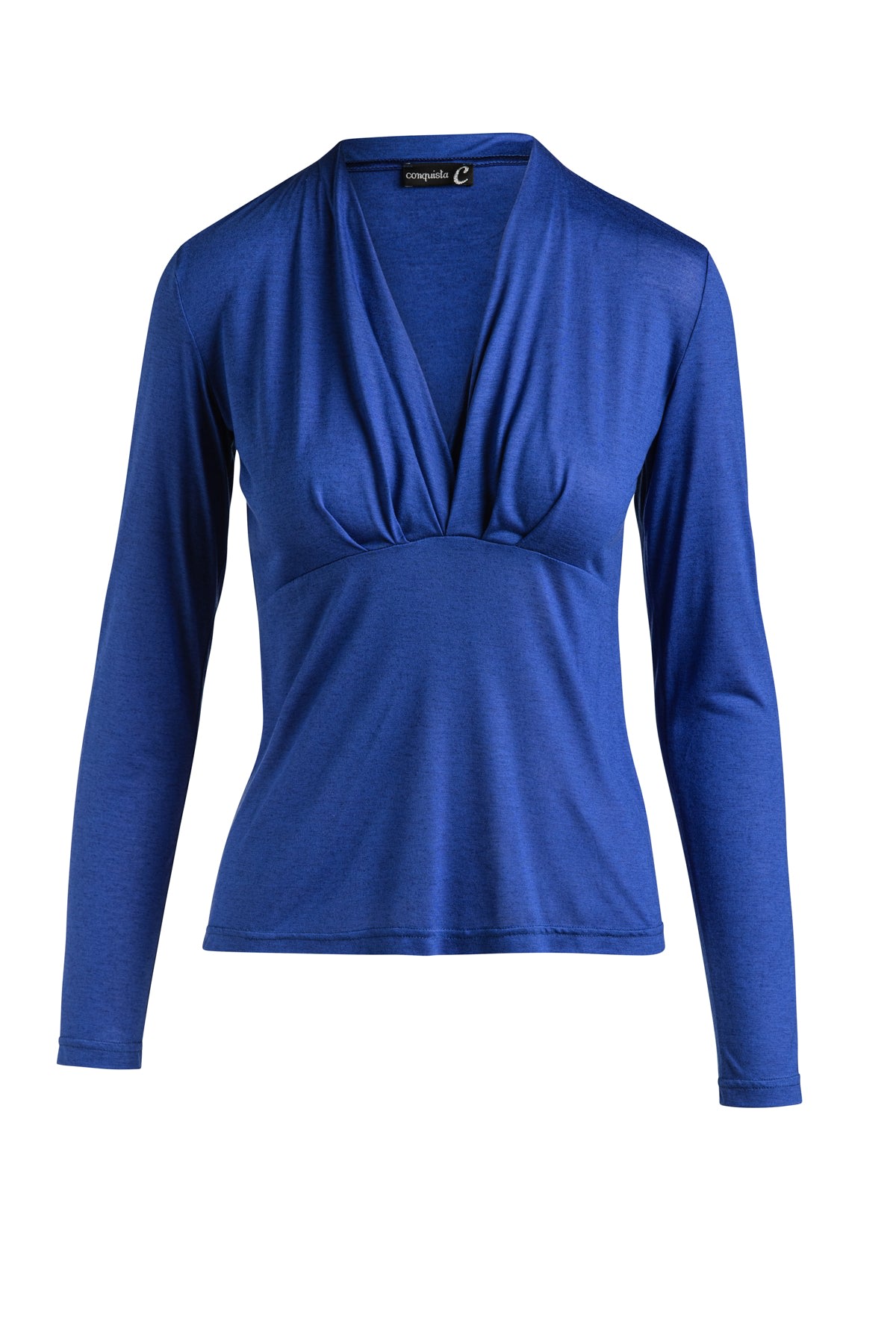 Women’s Blue Cashmere Blend Long Sleeve Faux Wrap Top In Stretch Jersey Sustainable Fabric Extra Small Conquista