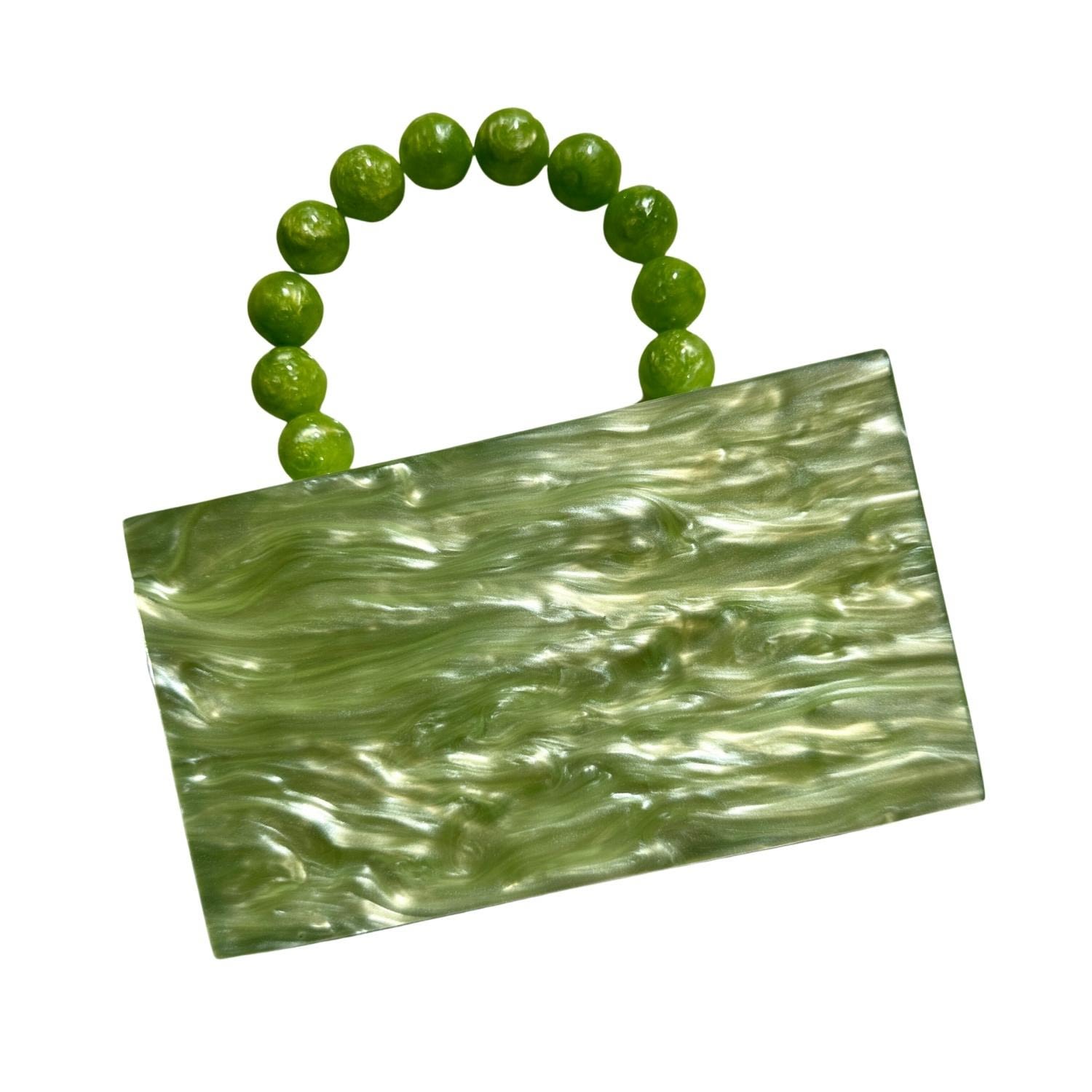 Women’s Green Acrylic Party Box Purse In Celery With Beaded Handle One Size Closet Rehab