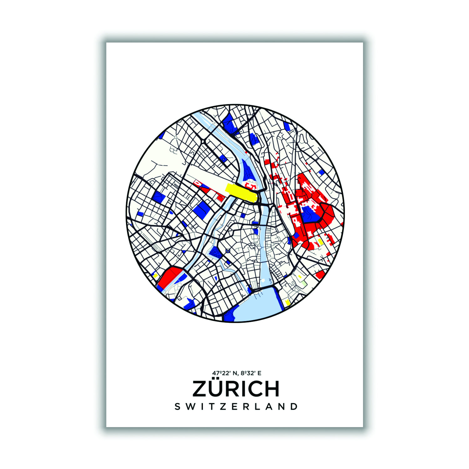 Blue Map Of Zurich Large Stanley Print House