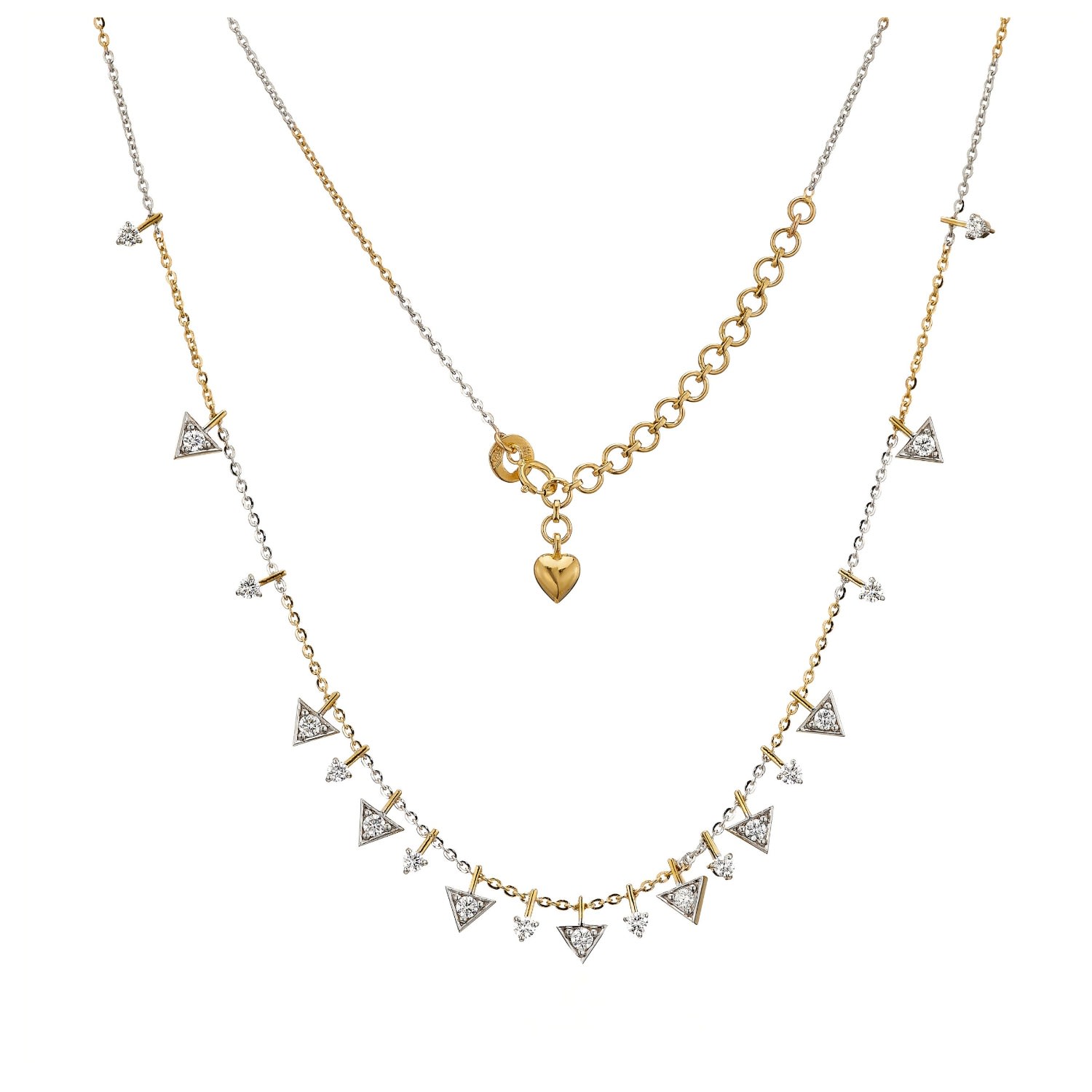 Women’s Diamond Chain Necklace In Triangle Setting 18 K Yellow Solid Gold Mirayama