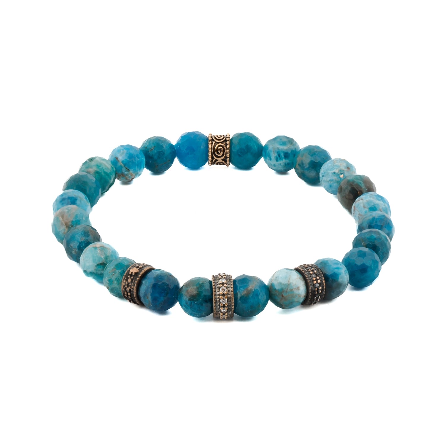 Men’s Gold / Blue / Silver Spiritual Guidance Blue Apatite Stone Beaded Bracelet - Blue Ebru Jewelry