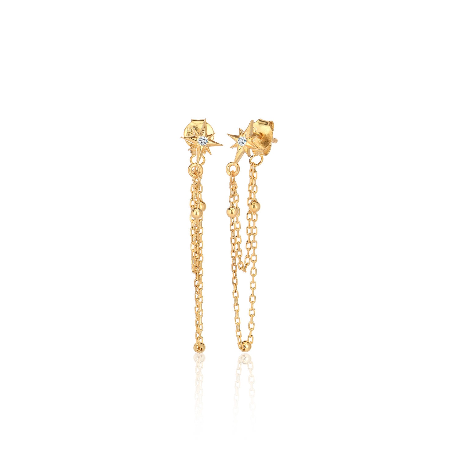 Women’s White / Gold Katea Silver Chain Earrings With Cubic Zirconia Pia & Co.