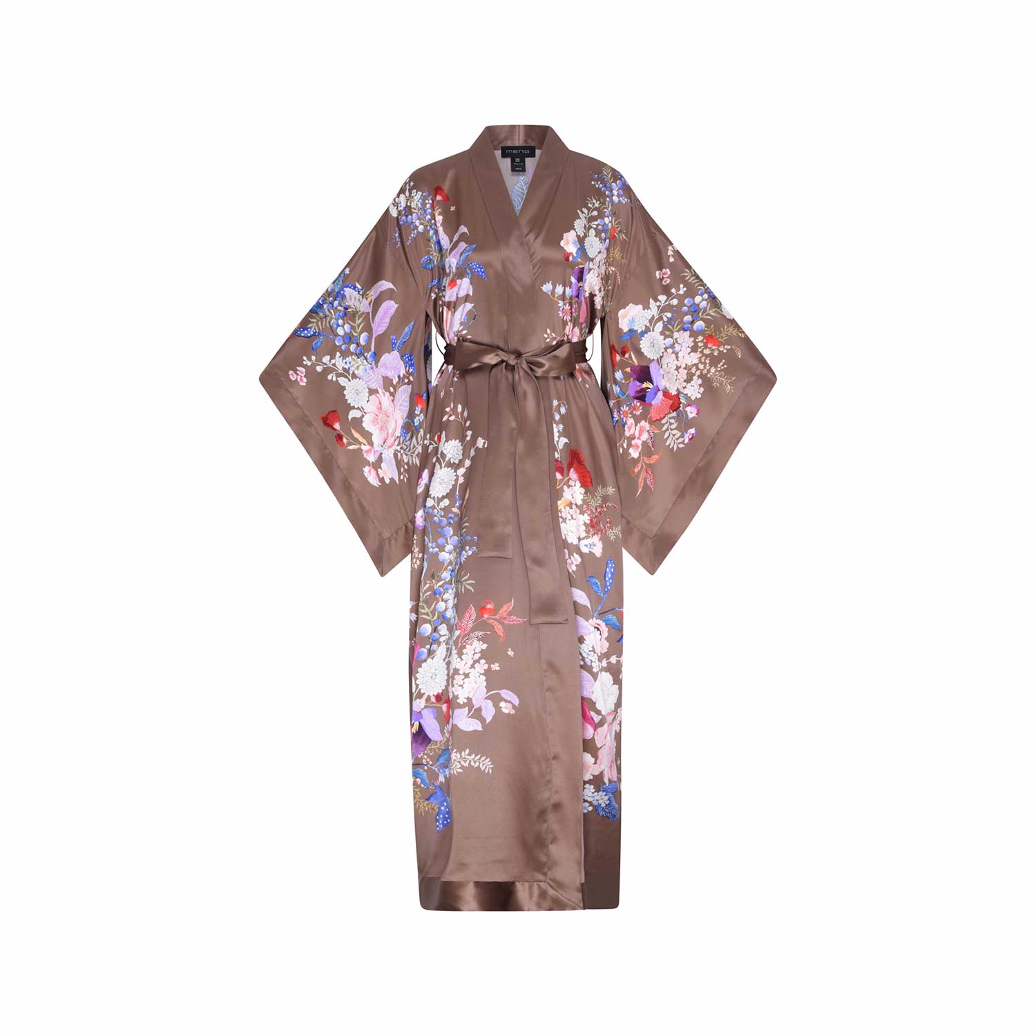 Women’s Brown Chocolate Watercolour Flowers Silk Satin Kimono One Size Meng