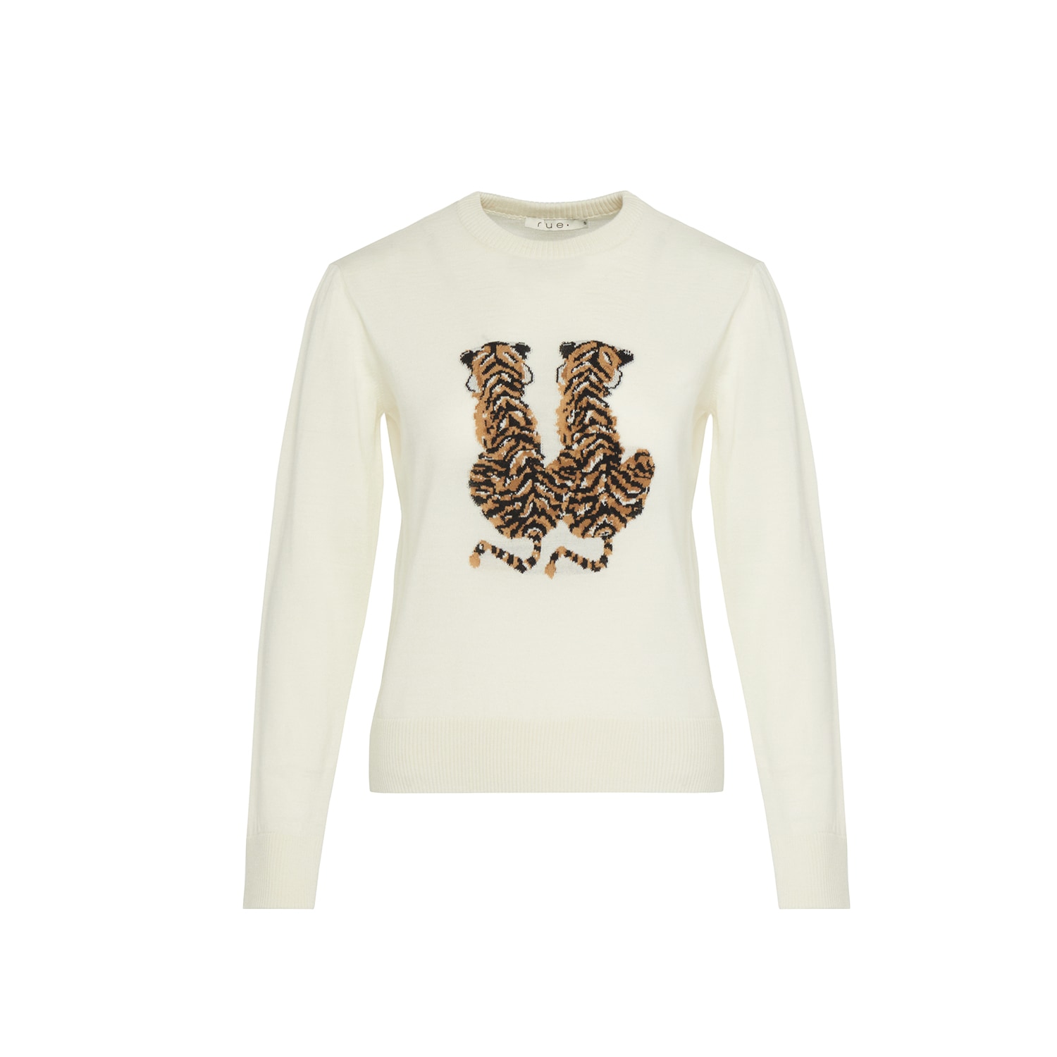 Women’s White Leopard Print Ecru Knit Sweater Medium Rue Les Createurs