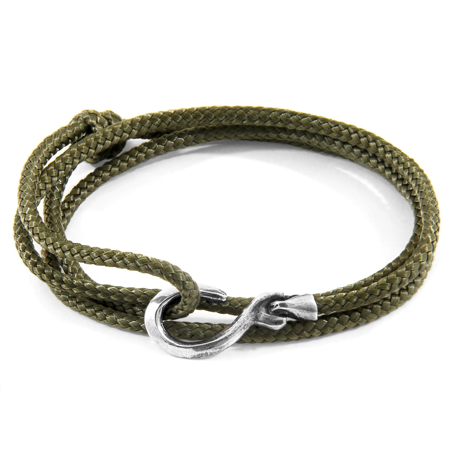 Men’s Khaki Green Heysham Silver & Rope Bracelet Anchor & Crew