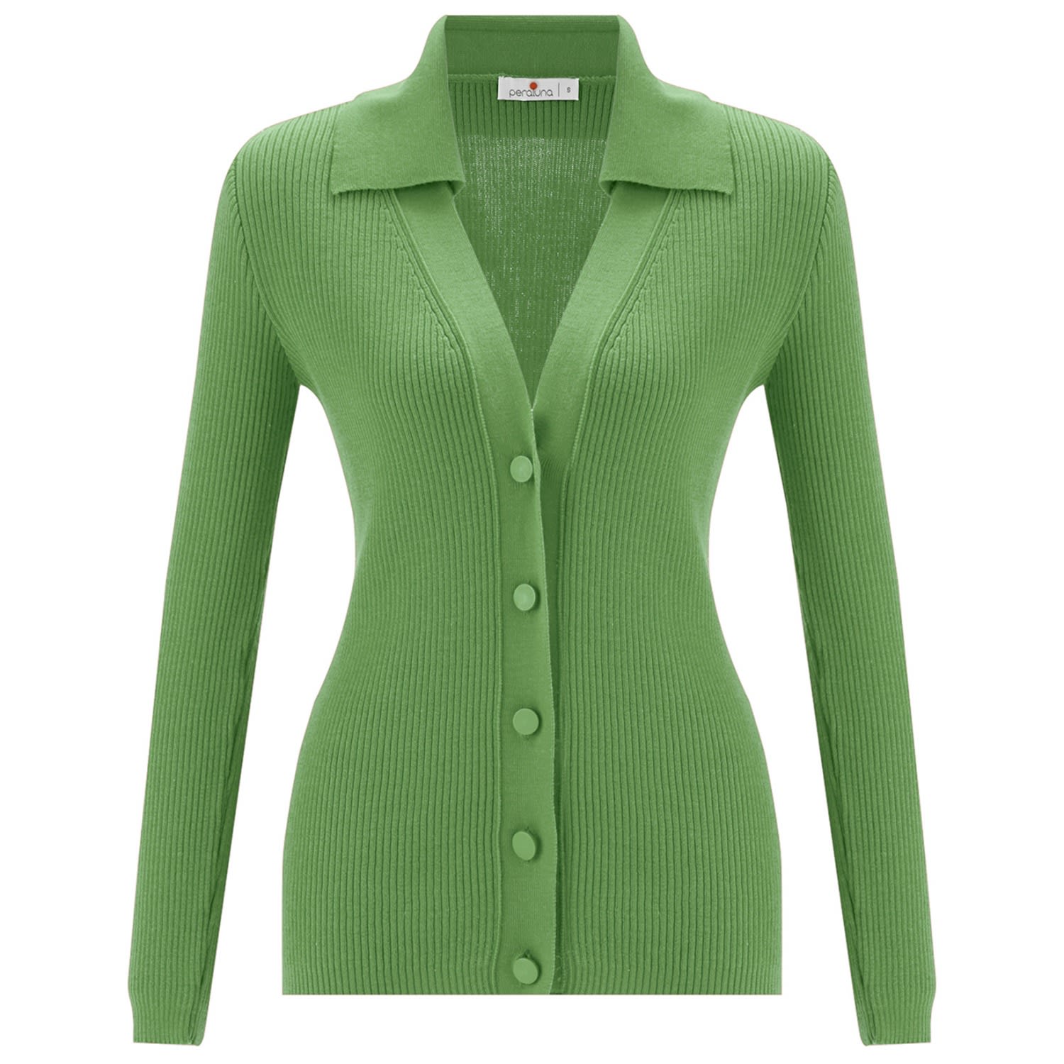 Women’s Polo V-Neck Ribbed Knit Cardigan - Bay Leaf Green Extra Large Peraluna