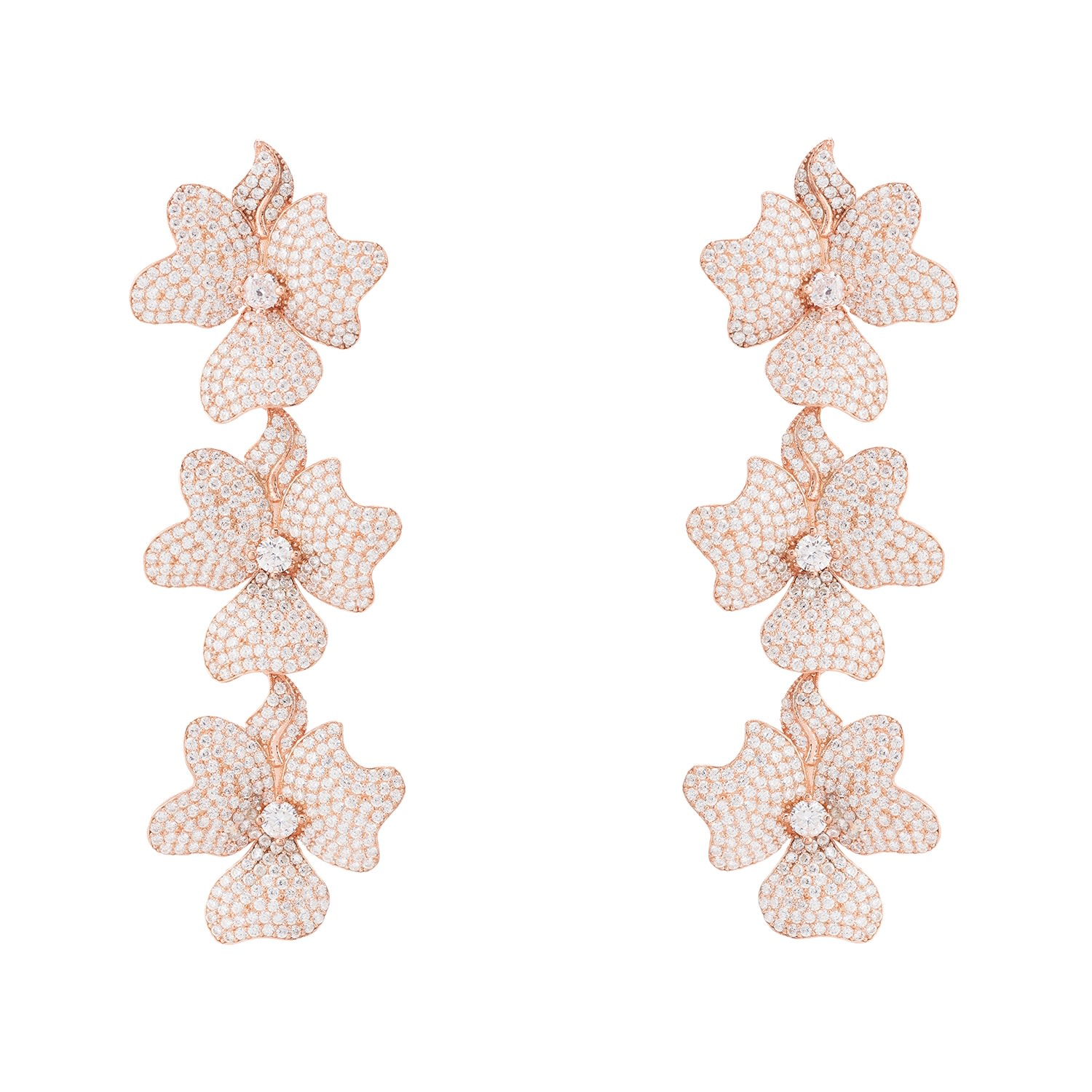 Women’s White / Rose Gold Jasmine Flower Triple Drop Earrings Rosegold Latelita
