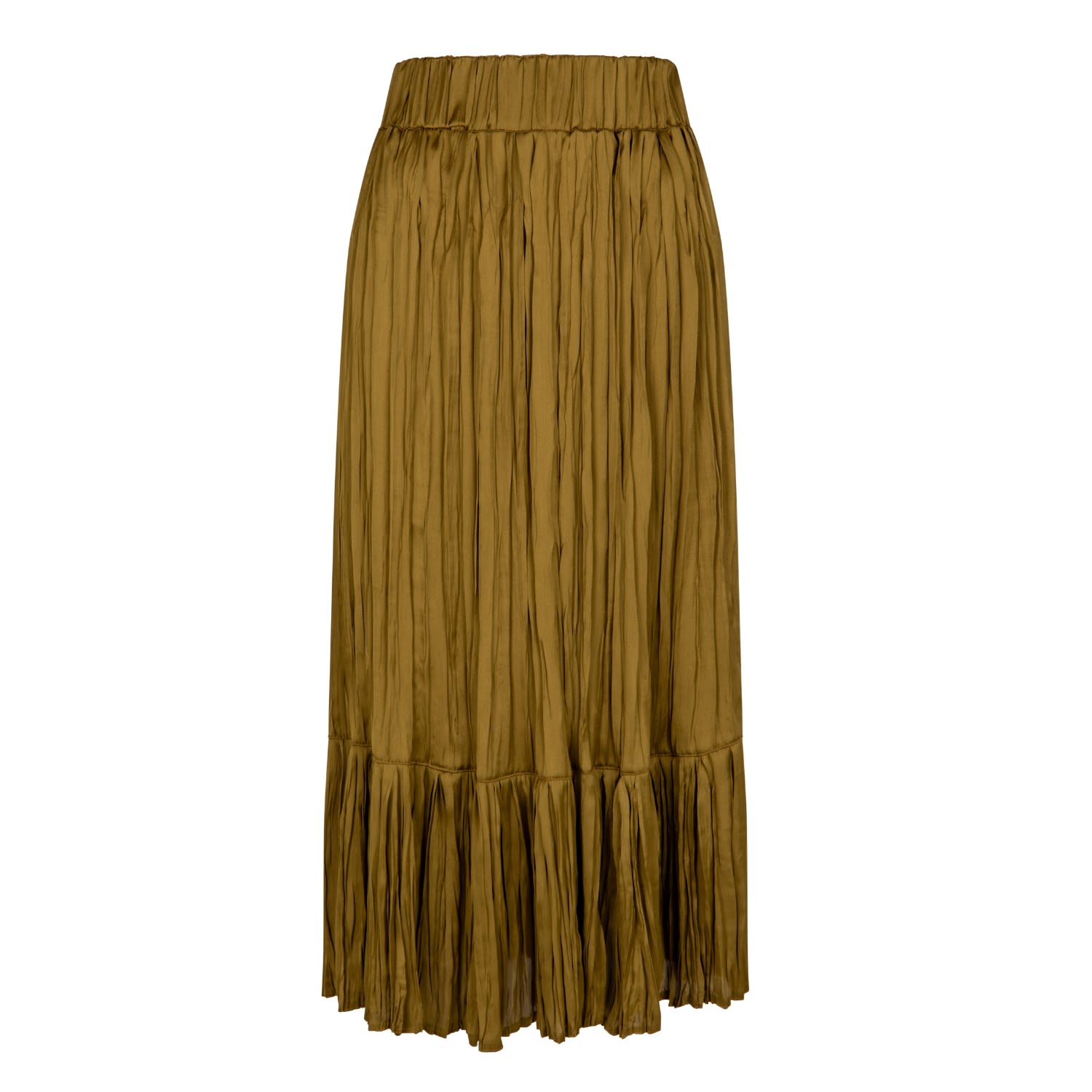 Women’s Pleated Satin Midi Skirt Golden Olive S/M Langner