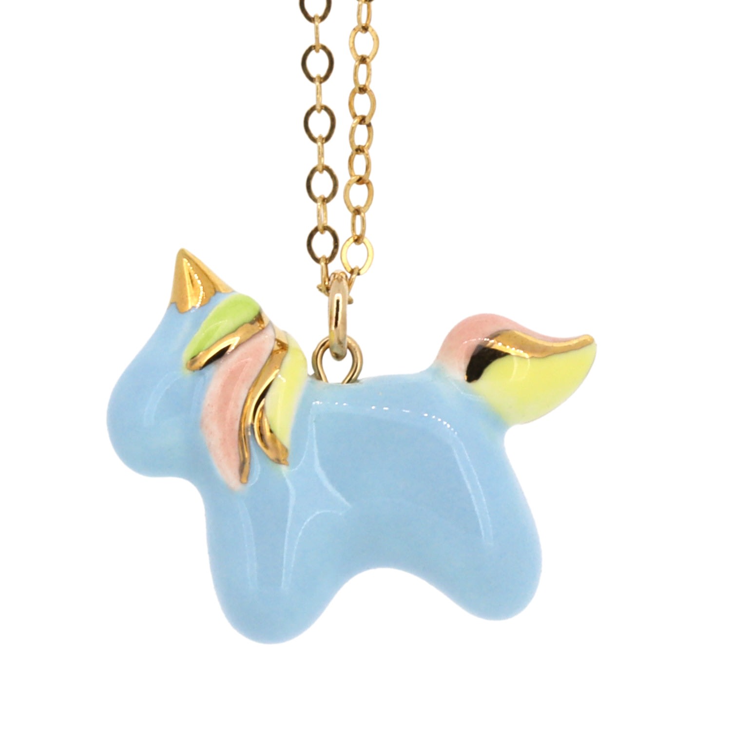 Women’s Unicorn Necklace - Blue And Rainbow Gold Dipped CjÂ·314