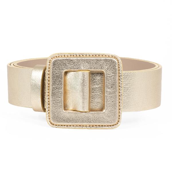 Women’s Mini Square Metallic Buckle Belt - Light Gold Large Beltbe