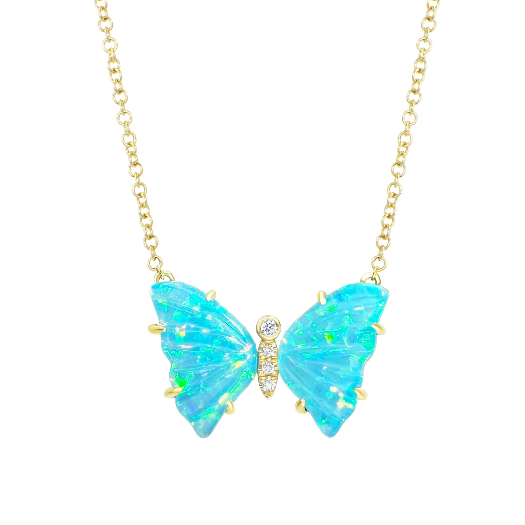 Women’s Blue Mini Butterfly Necklace With Diamonds & Prongs In Turquoise Opal Kamaria