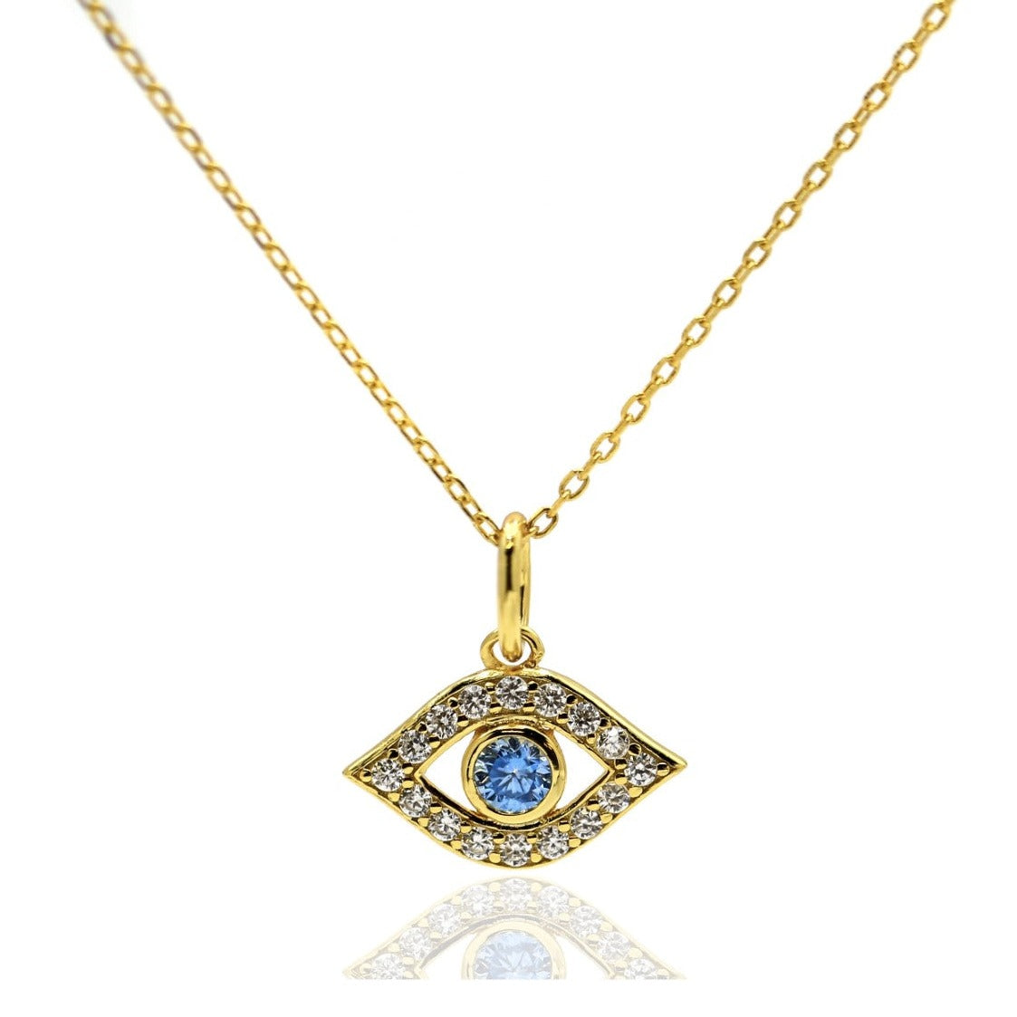 Women’s Talisman Evil Eye Luck Zirconia Charm Pendant Necklace 18K Gold On Sterling Silver Gemsa London