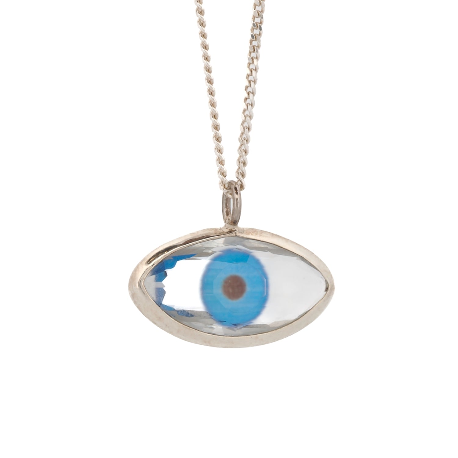 Women’s Blue / White / Silver Protective Blue Evil Eye Glass Pendant Sterling Silver Necklace - Blue Ebru Jewelry