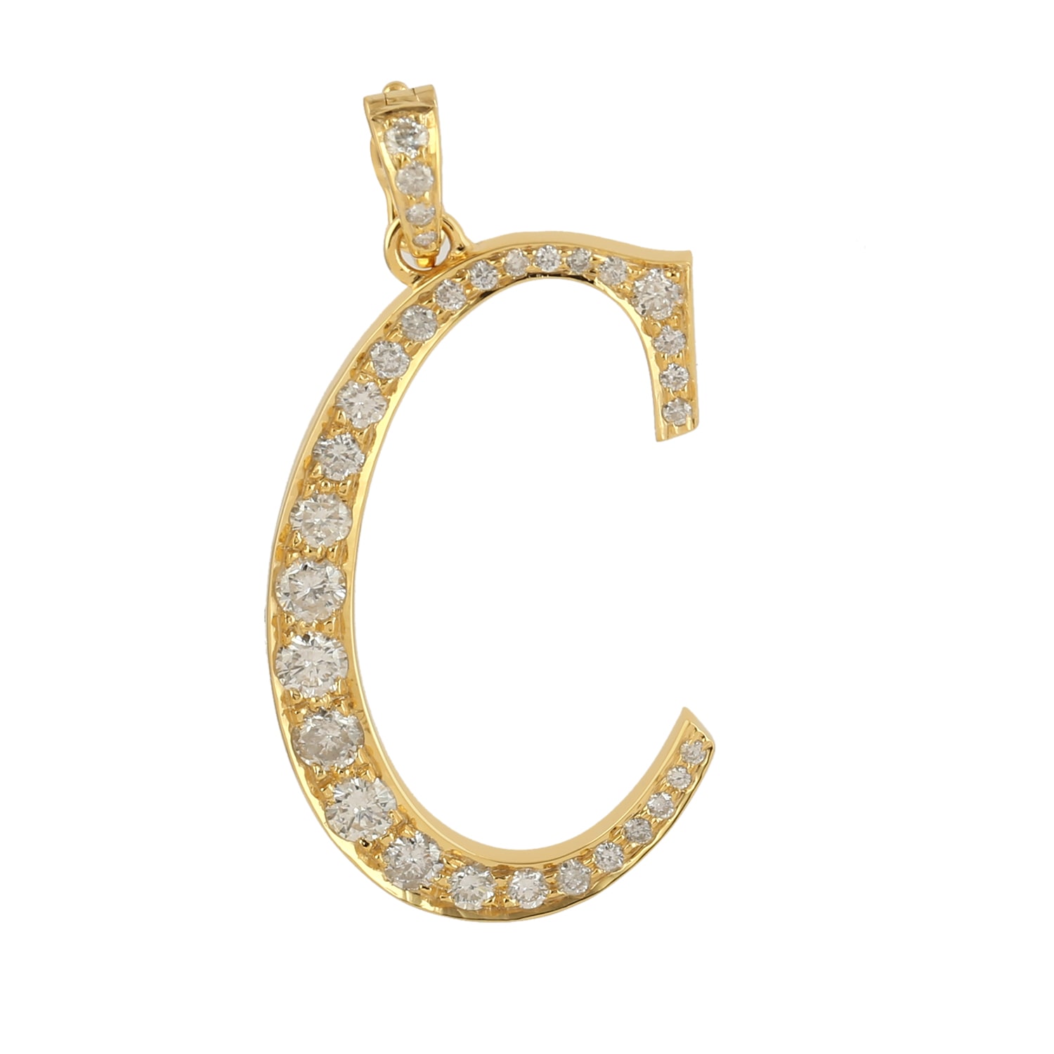 Women’s Gold / White Initial "C" Alphabet Letter Pave Diamond In 14K Yellow Gold Handmade Pendant Artisan