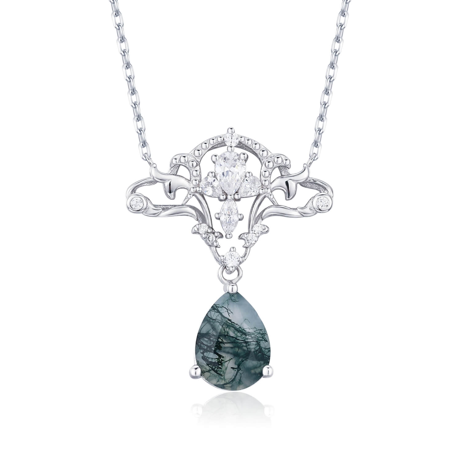 Women’s Silver Cirrus Crest Moss Agate White Gold Vermeil Necklace Azura Jewelry New York