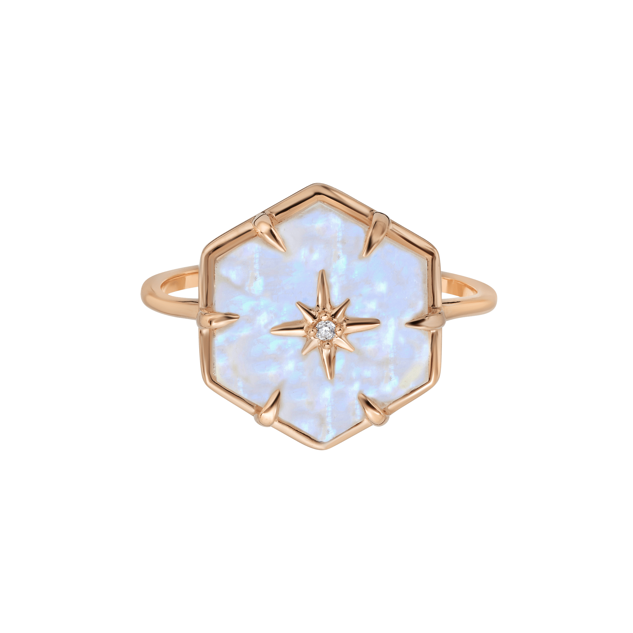 Women’s Rose Gold Star Studded Rainbow Moonstone Ring La Kaiser