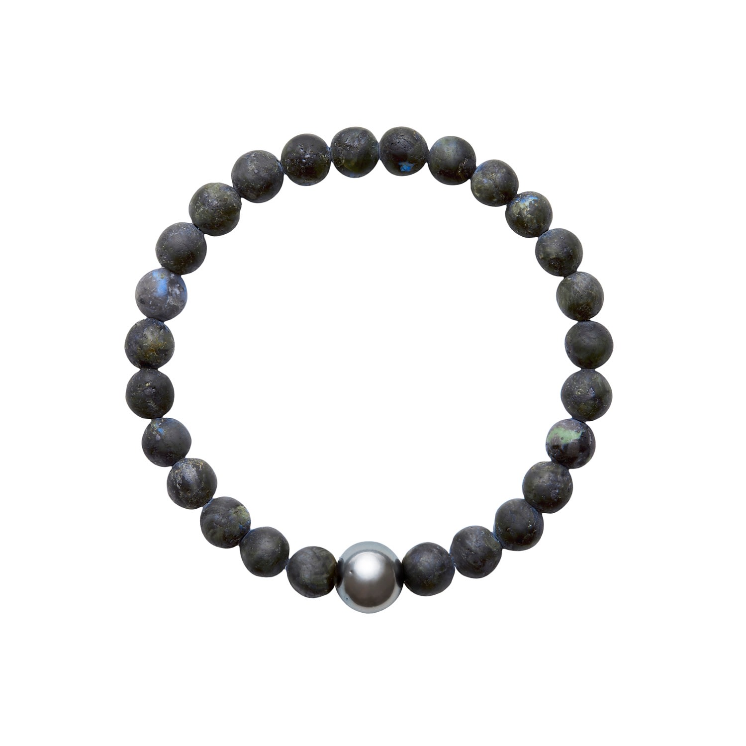 Black / Blue / Grey Aro Men’s Tahitian Pearl & Larvikite Bracelet - Large Ora Pearls