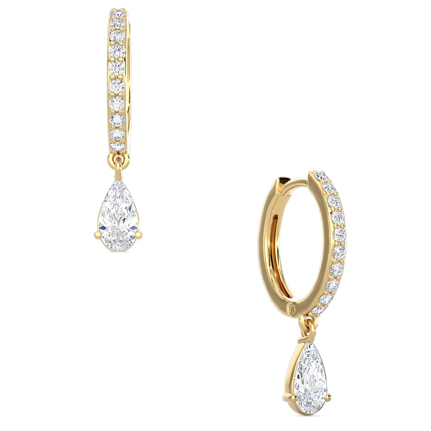 Women’s Gold Pear Dangle-Drop Diamond Studded Huggies Itara Jewelry