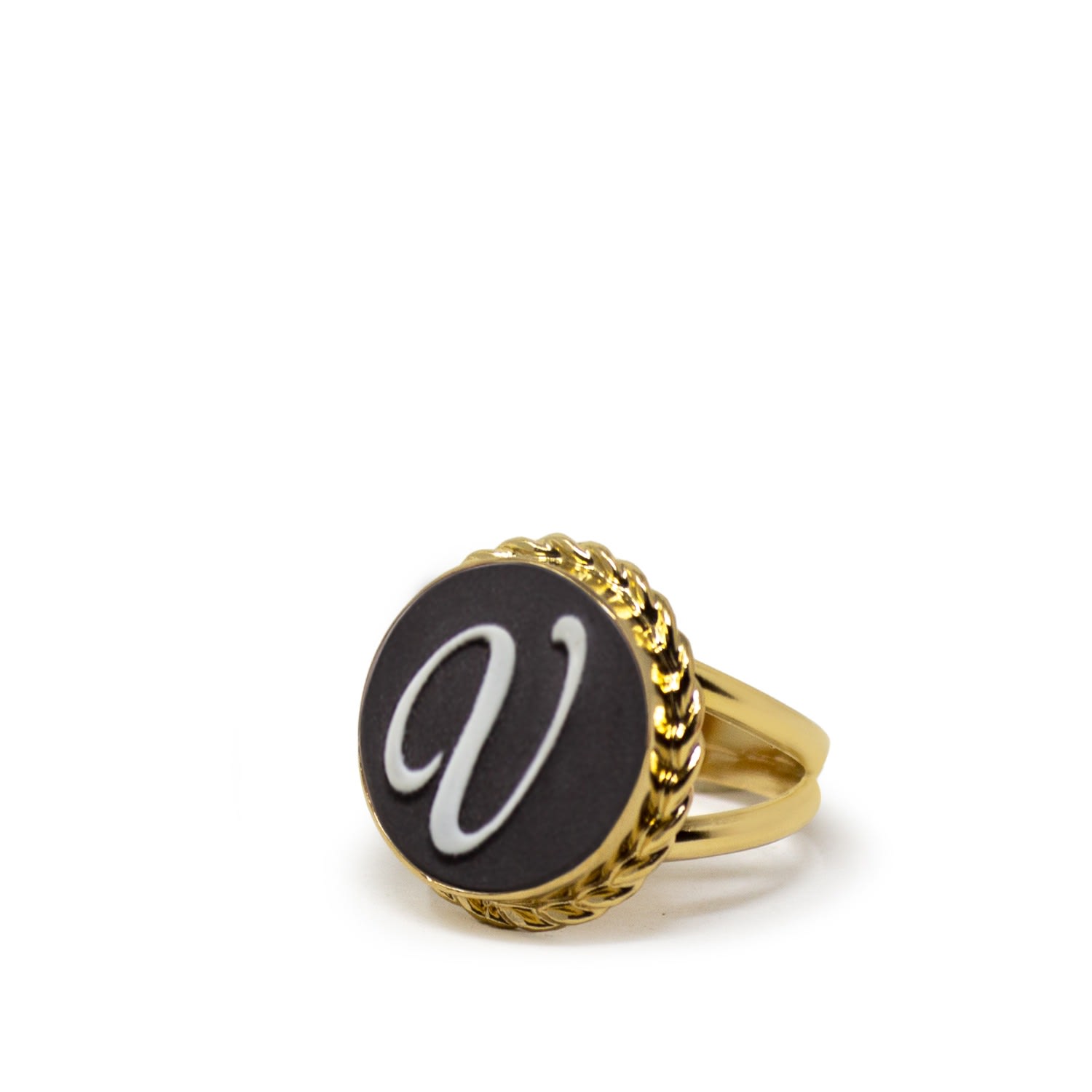 Women’s Gold / Black Gold Vermeil Black Cameo Ring Initial V Vintouch Italy