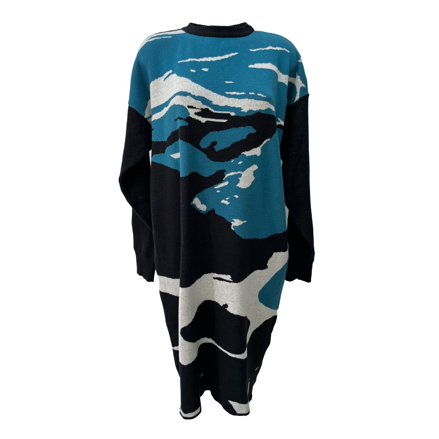 Women’s Black / Blue / White Abstract Knitted Tulip Dress Medium Sisu Sisu