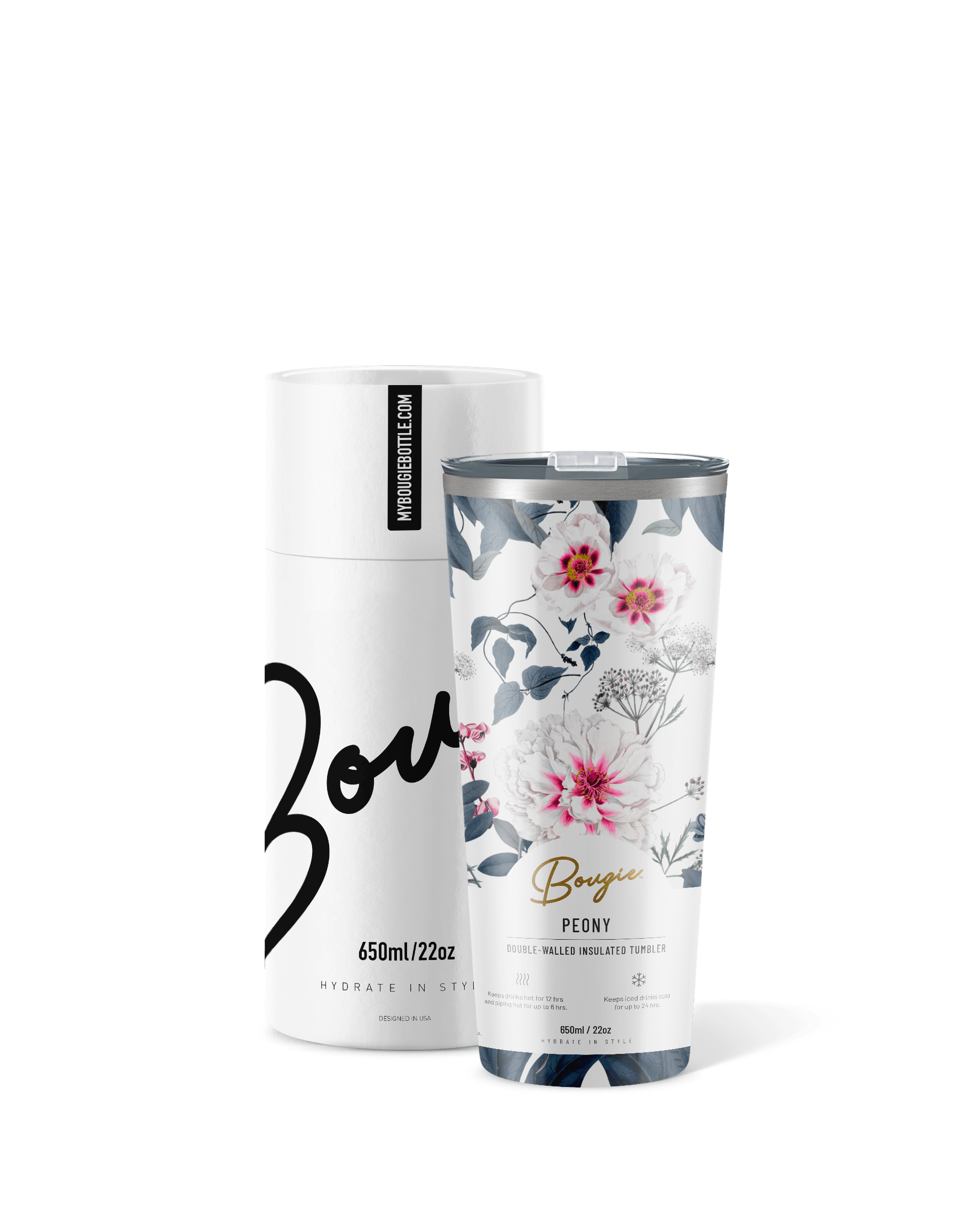 White Peony Double Wall Insulated Tumbler My Bougie Bottle