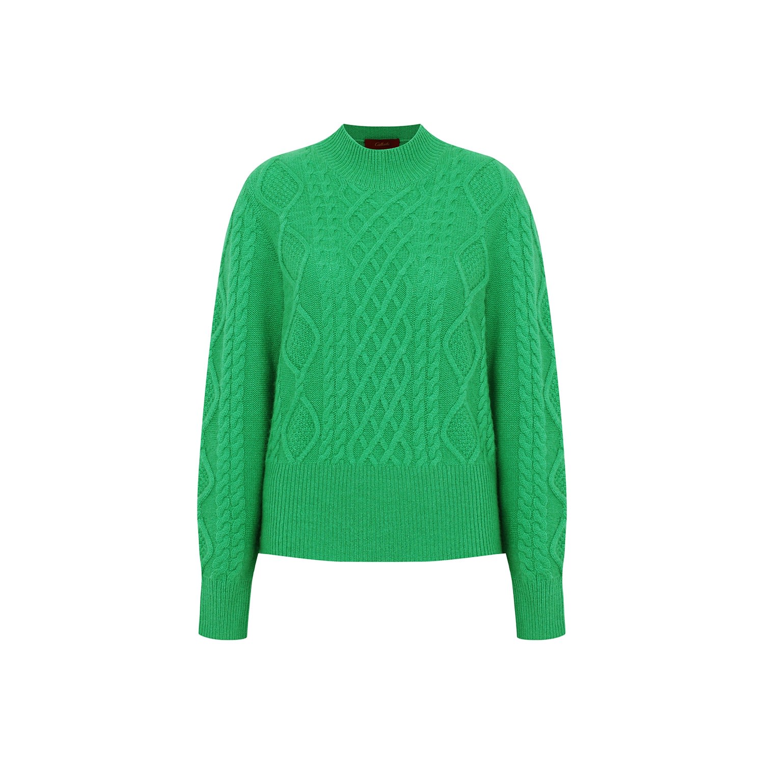 Women’s Cable-Knit Cashmere Turtleneck Sweater, Green Small Callaite