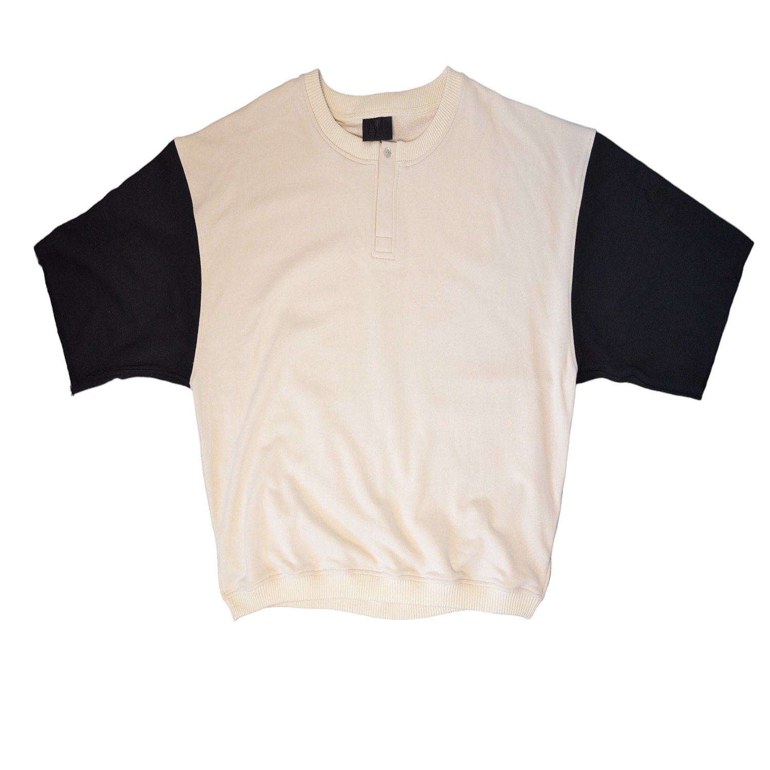 Black / Neutrals Three Quarter Contrast Sleeve Henley Sweatshirt With Cropped Body In Cream And Black Extra Large Mantle 2020