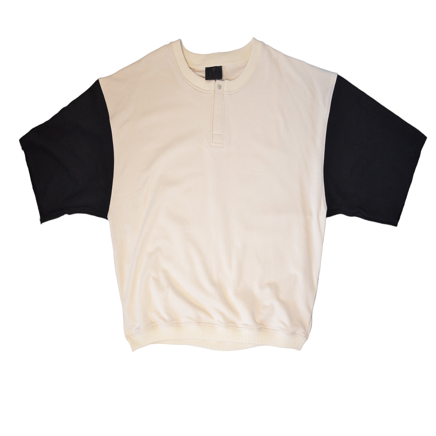 Black / Neutrals Three Quarter Contrast Sleeve Henley Sweatshirt With Cropped Body In Cream And Black Medium Mantle 2020