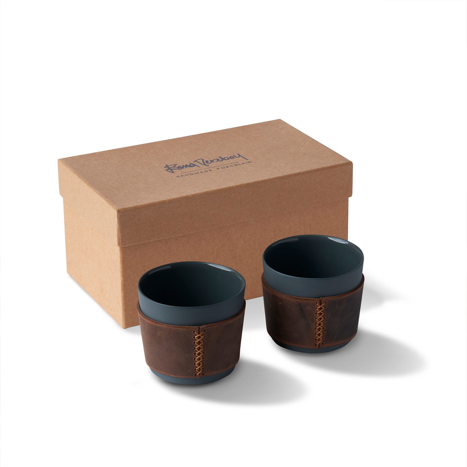 Touch Of Leather Mug Set Of Two - Leather Collar & Black Esma Dereboy