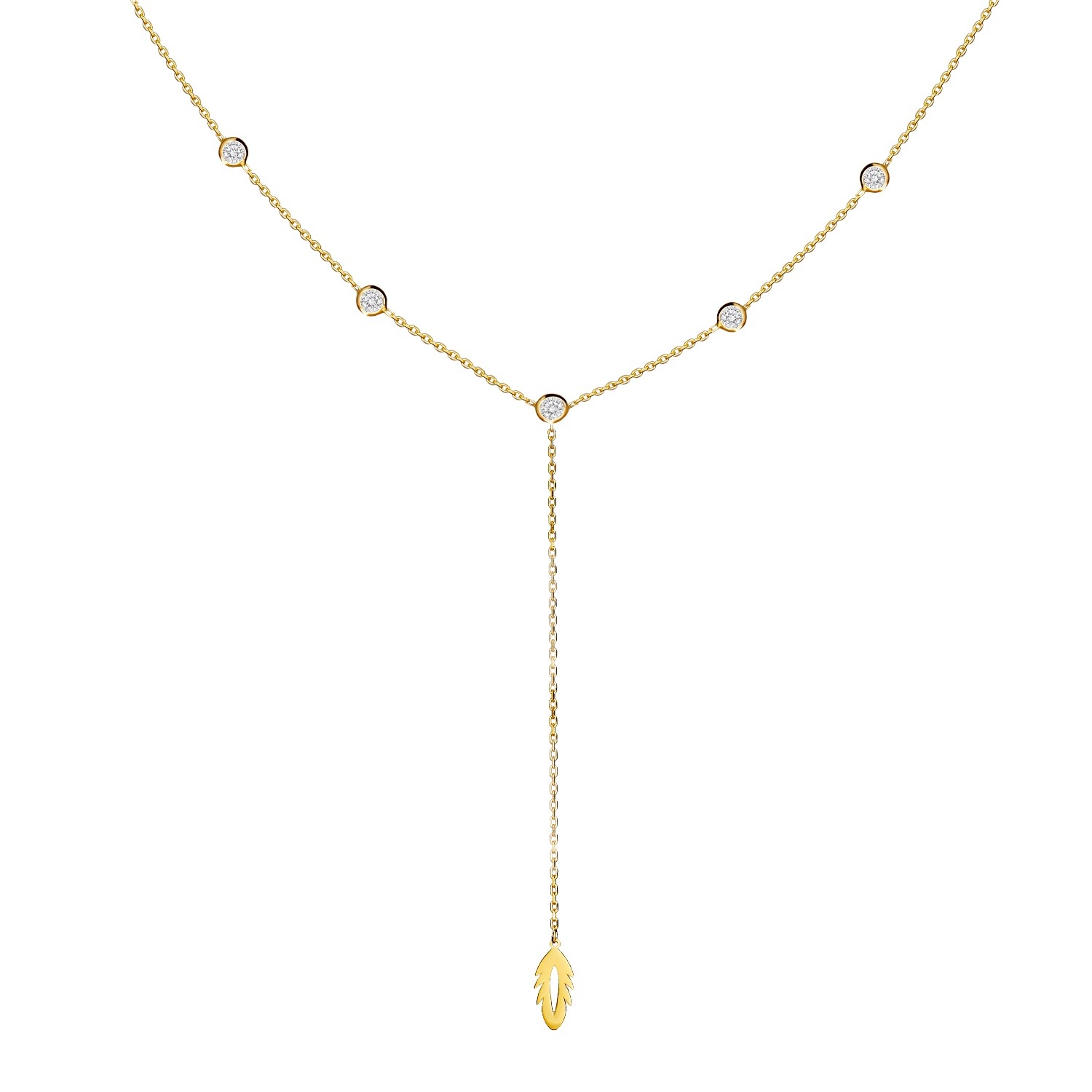 Women’s Bezel-Set Stone Feather Y Necklace - Gold Mosuo Jewellery