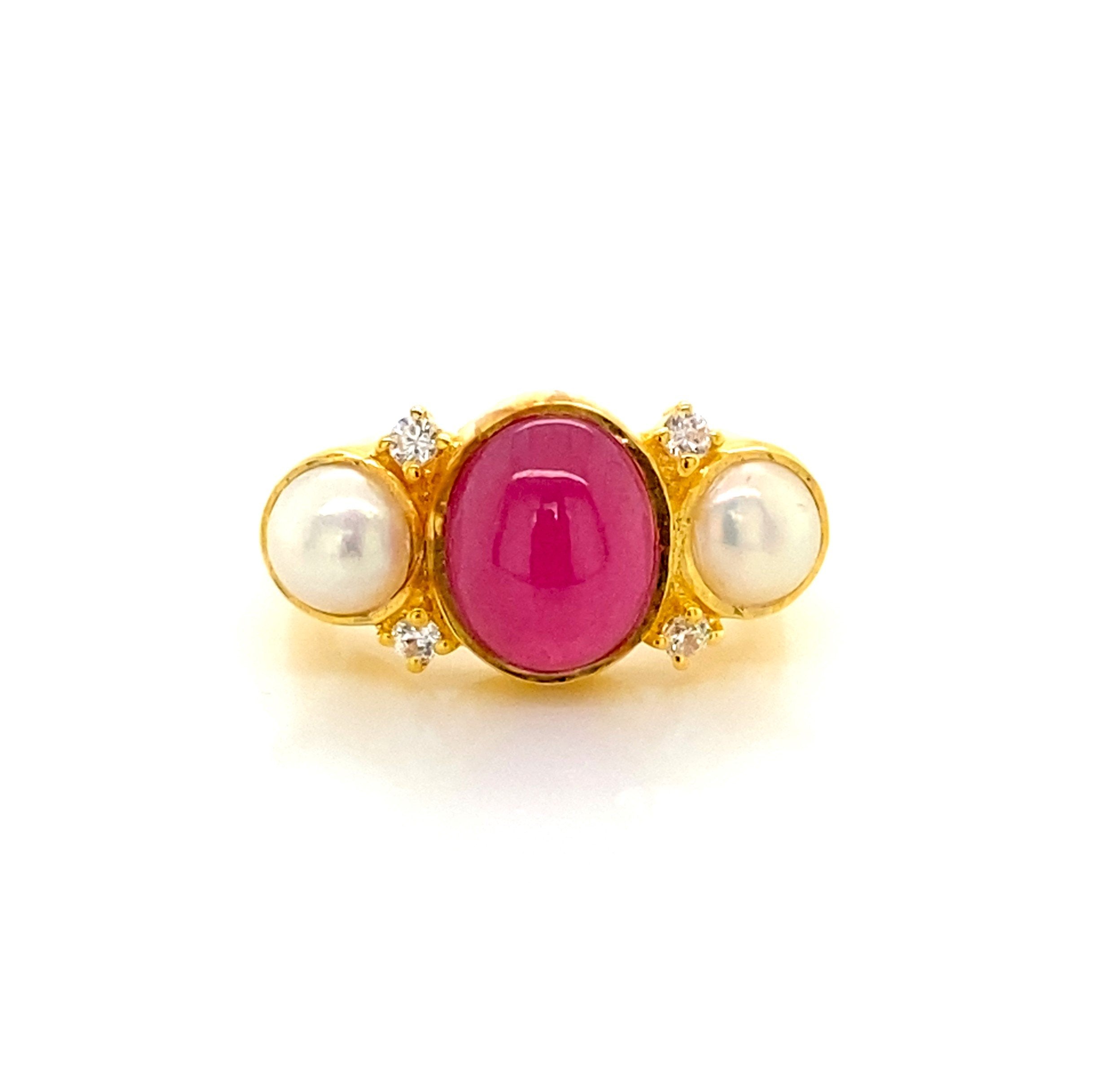 Women’s Rubies & Pearl Ring Gem Bazaar Jewellery