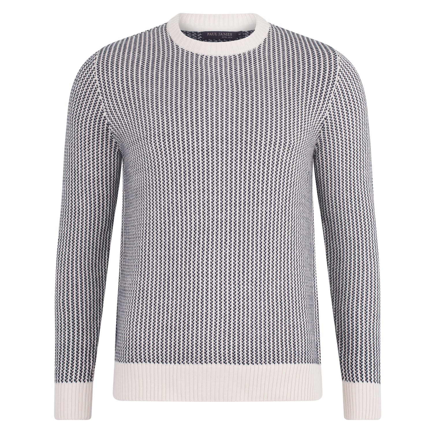 Mens Cotton David Fisherman Tuck Stitch Jumper - Off White Small Paul James Knitwear