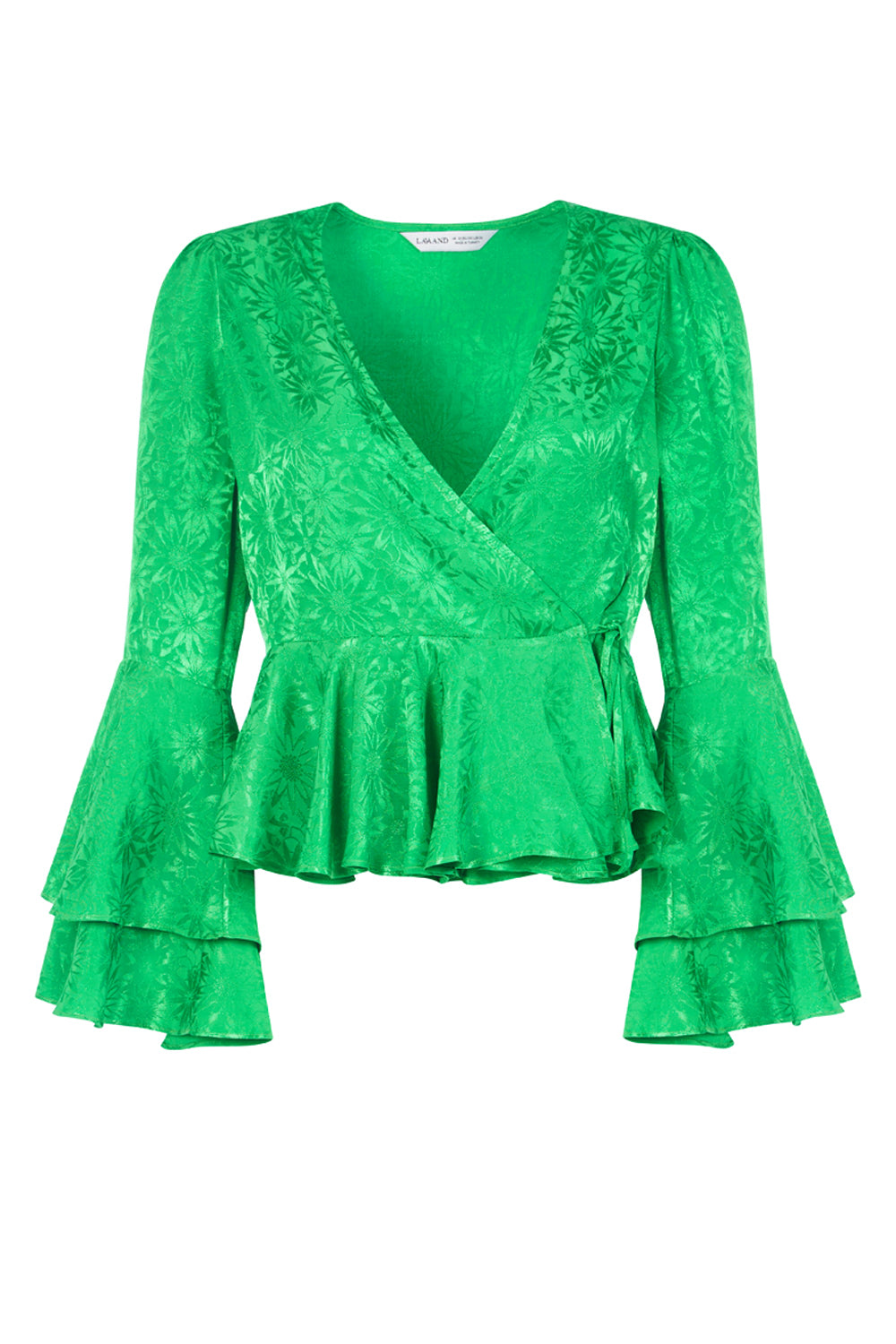 Women’s The Eliza Long Sleeve Satin Wrap Top In Green Daisy Medium Lavaand