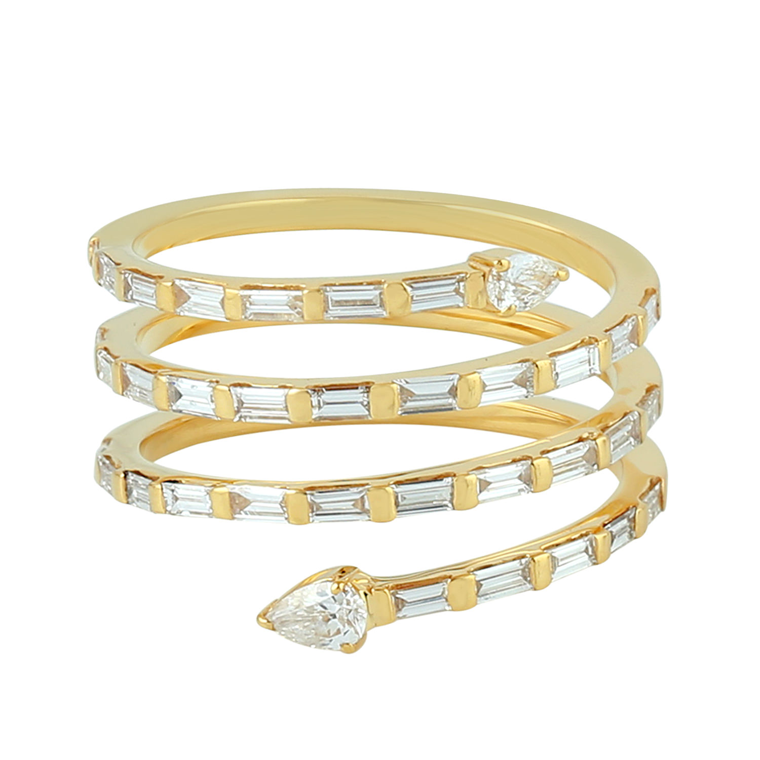 Women’s Gold / White Natural Tapered Diamond In 18K Yellow Gold Handmade Spiral Band Ring Artisan