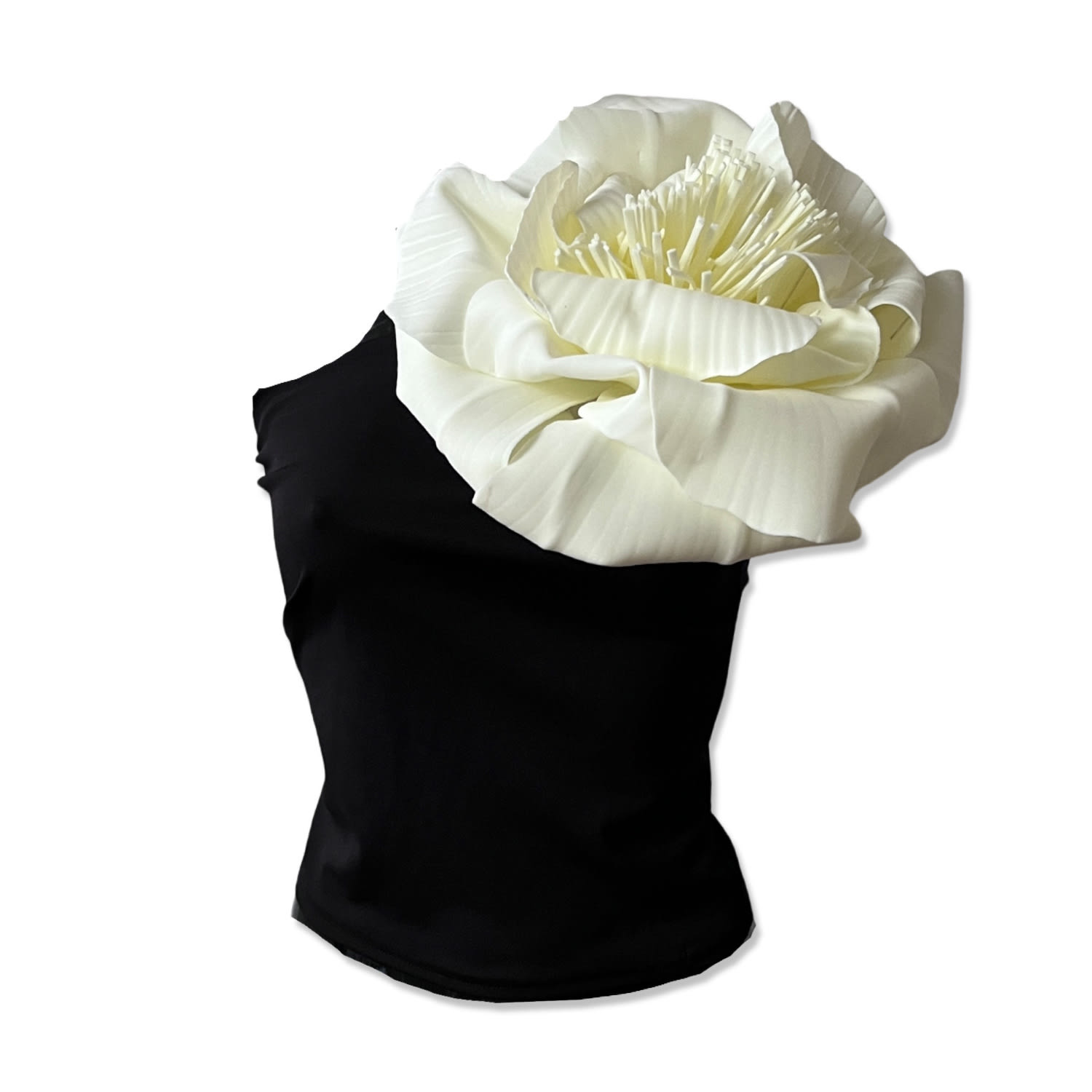 Women’s Black / White Black One Shoulder Top With White Flower Pin Medium London Atelier Byproduct