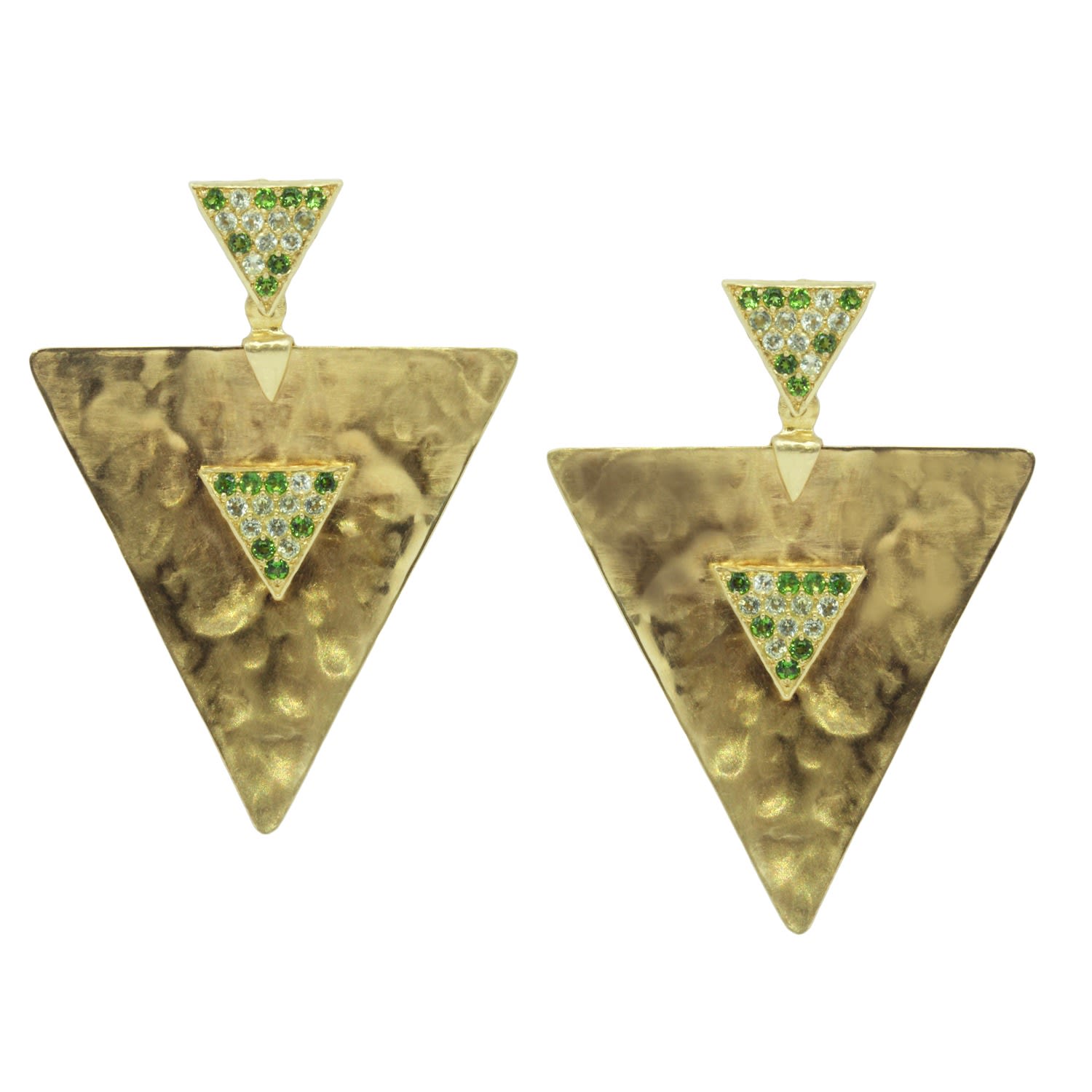 Women’s Gold / Green Polar Green Gemstone Triangle Statement Earrings Gold Zira Jewels