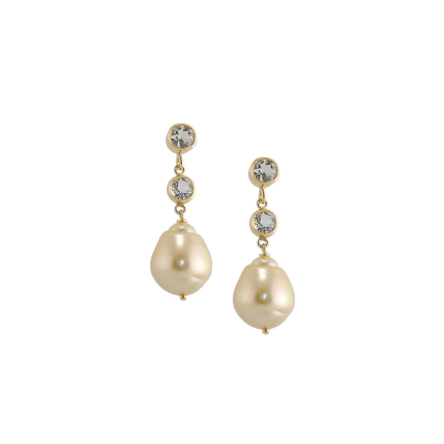 Women’s Golden South Sea Pearl Post Earrings With Two White Topaz Amy Gambill Designs